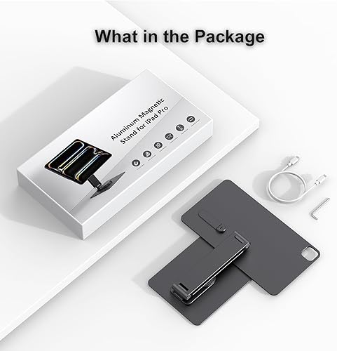 Miniatura 7 de Soporte magnético para iPad Pro M4 de 13 pulgadas con carga inalámbrica de 18 W, soporte de aluminio giratorio de 360 para iPad Pro M4 de 13