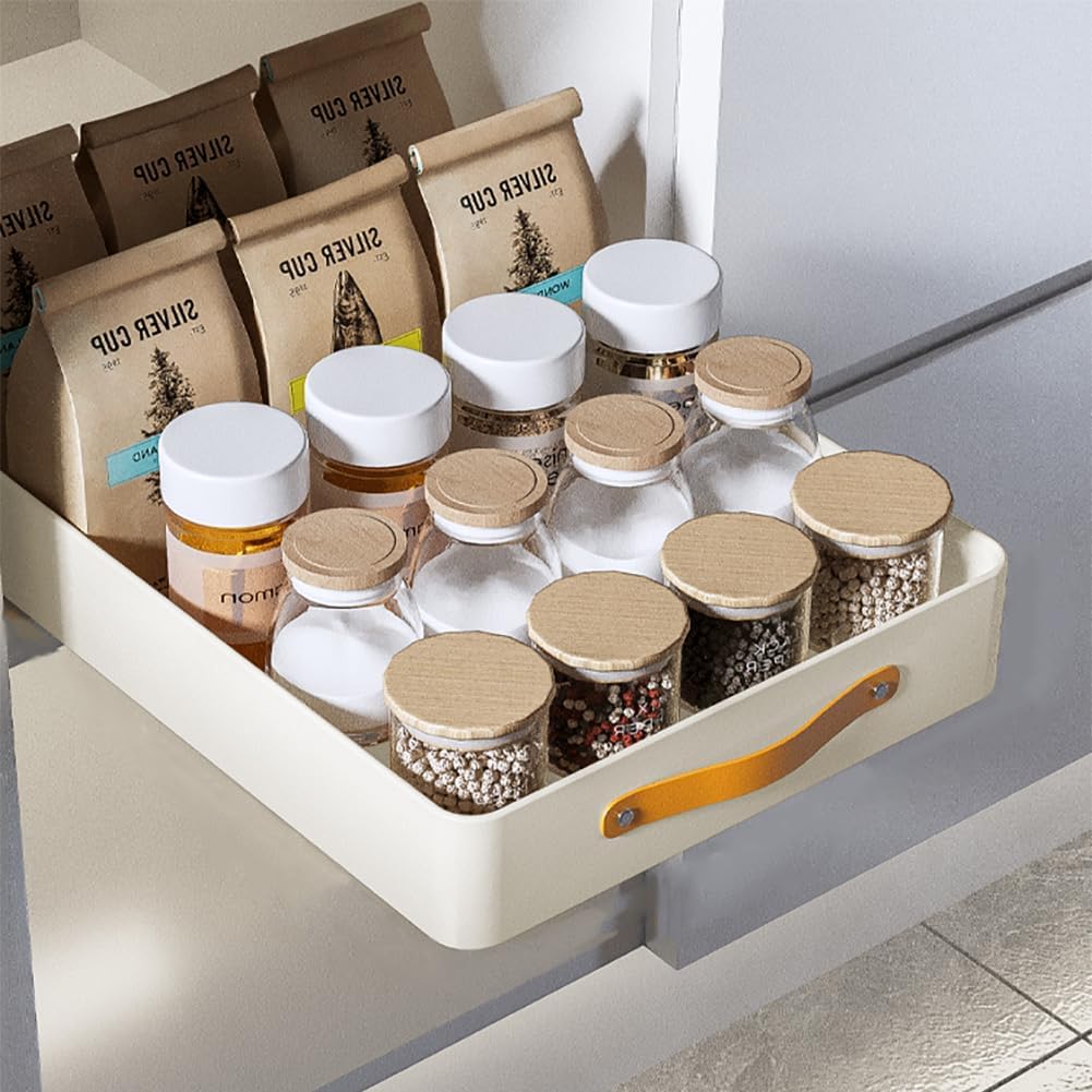 GarveeLife Telescopic Drawer Extendable Drawer for Kitchen Cupboard Organiser Metal Slide Out Drawers with Handle for Kitchen Pantry