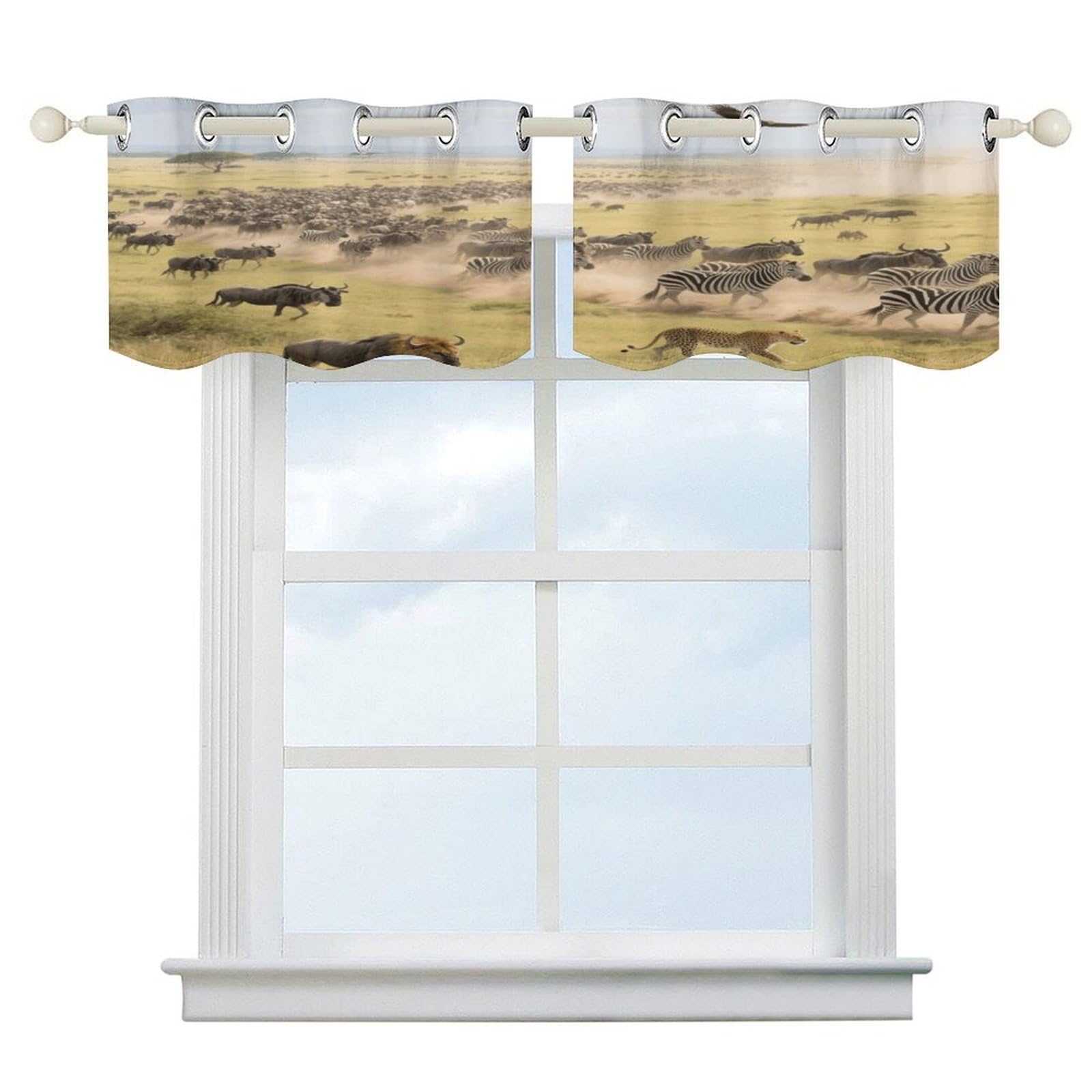 Fekiloot Style Grassland Animal Migration Short Curtains Valance Curtain