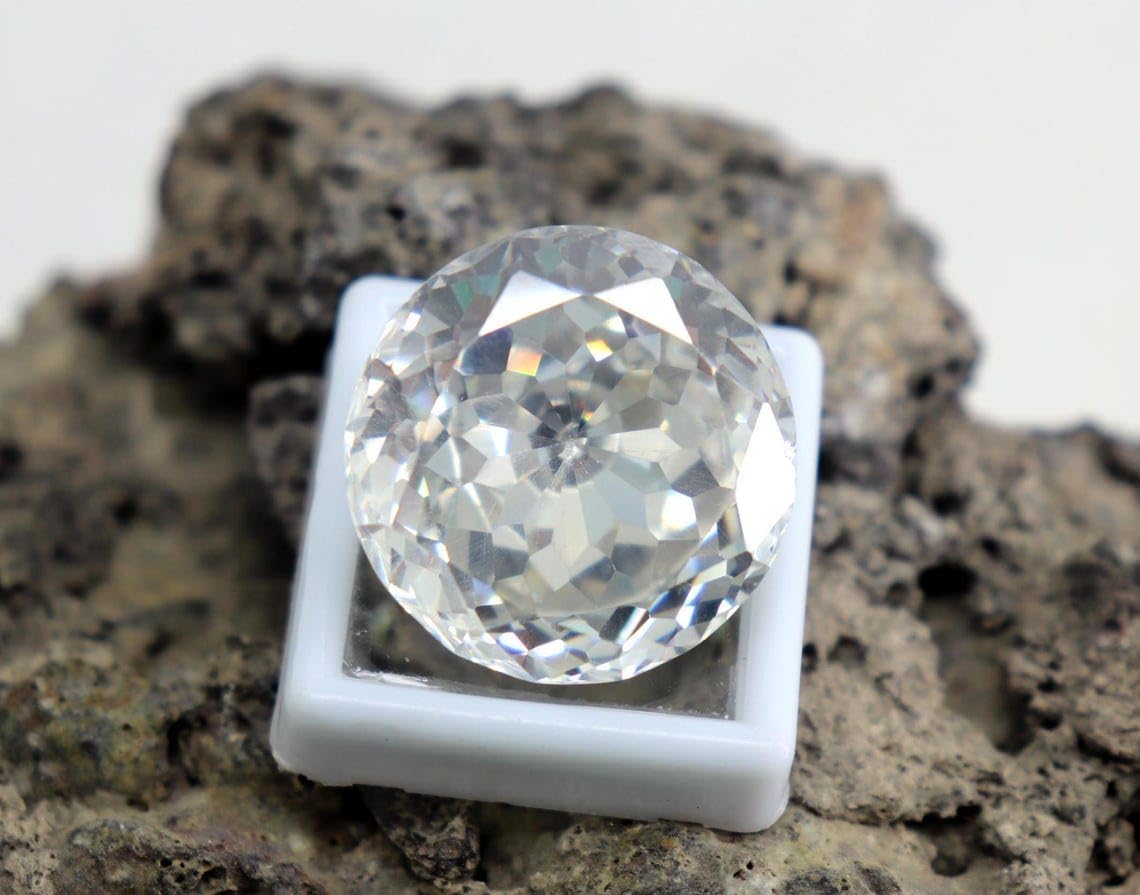 63Ct Natural White Zircon Gemstone Round Cut 19x13.3mm | Certified Faceted Loose Zircon | Big Size Jewelry-Grade Stone