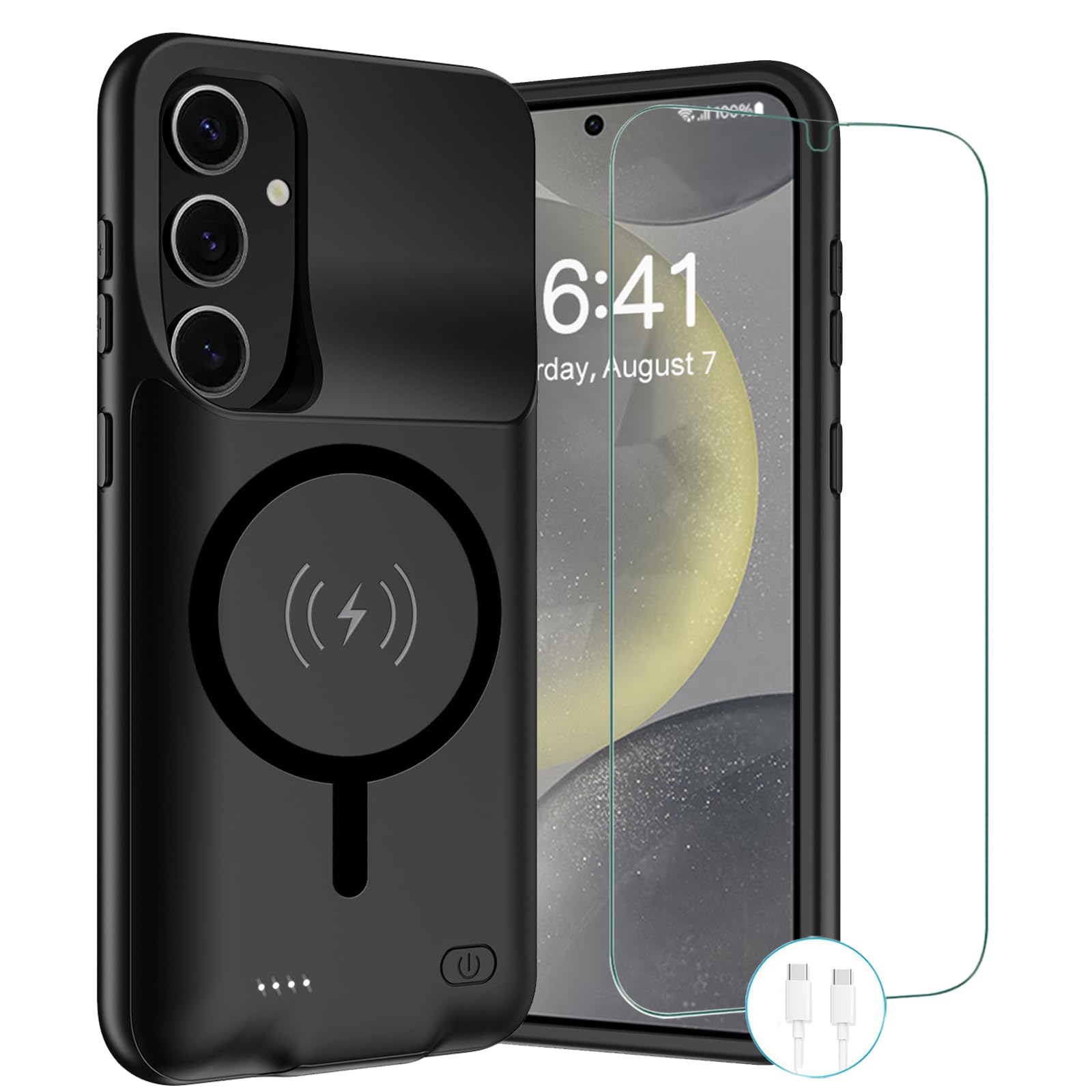 Wireless Charging Case for Galaxy S24 , Upgraded 10000mAh Rechargeable Portable Charging Case Compatible with Galaxy S24 5G (6.2 inch) with Carplay Extended Battery Pack Charger Power Case (Black)