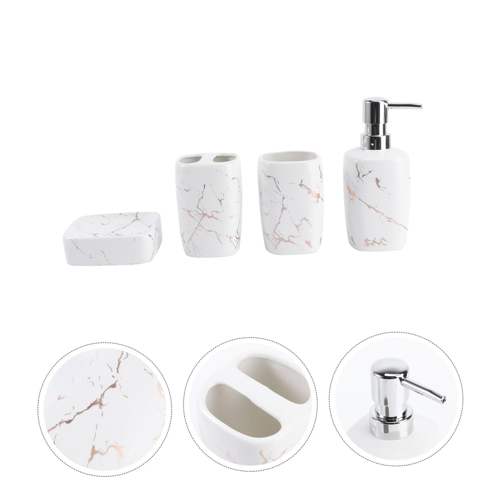 Set Tazza per Risciacquo e Portaspazzolino Bagno 4 Pezzi in Ceramica Bianco | Capacità 350ml, Superficie Liscia e Facile da Pulire, Uso Domestico, Struttura Stabile