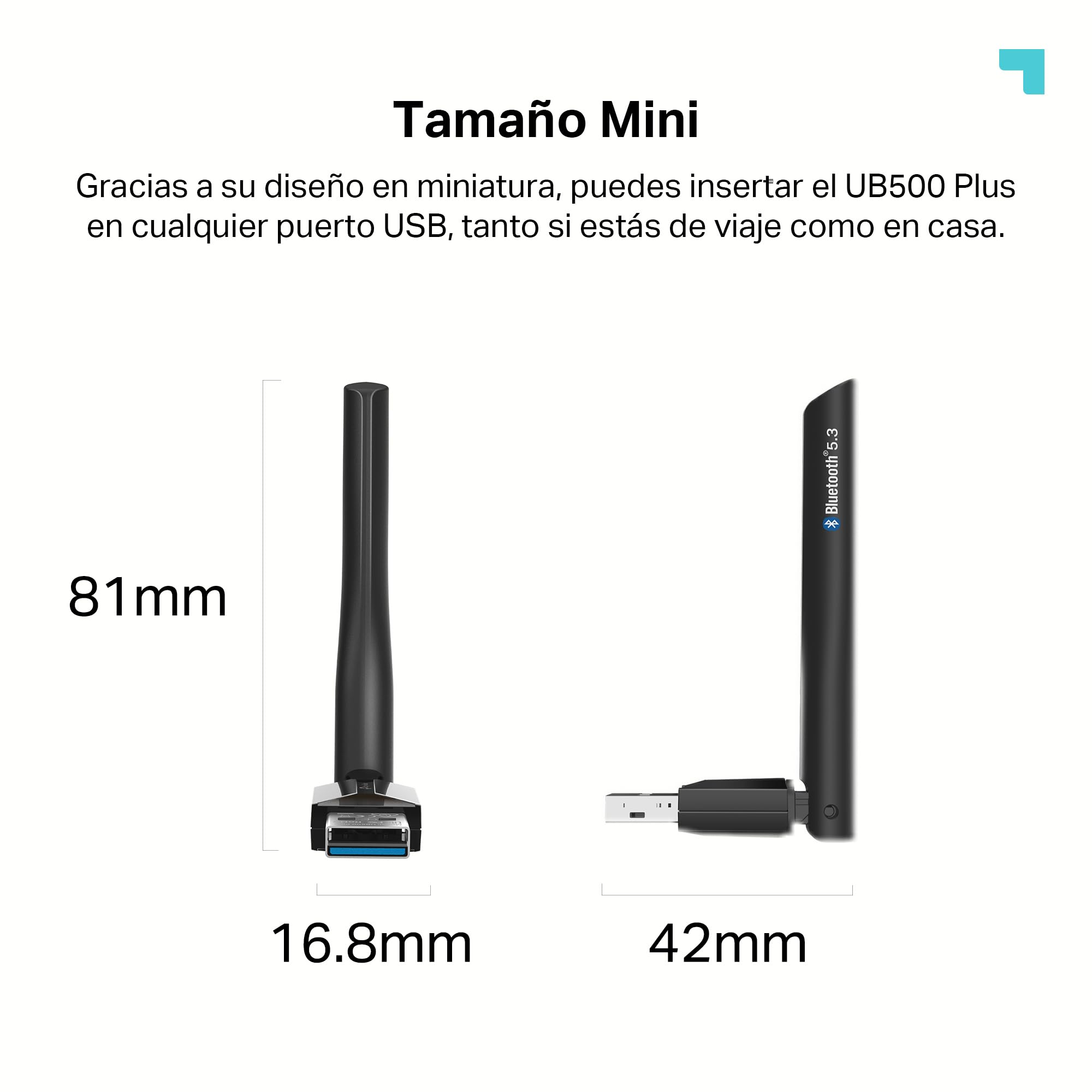 TP-Link UB500 Plus Adaptador USB Bluetooth 5.3 (EDR & BLE), Conexión Estable y de Largo Alcance, Compatible con Win 11/10/8.1/7, Plug & Play para computadora, portátil, Mouse, Teclado y Altavoz