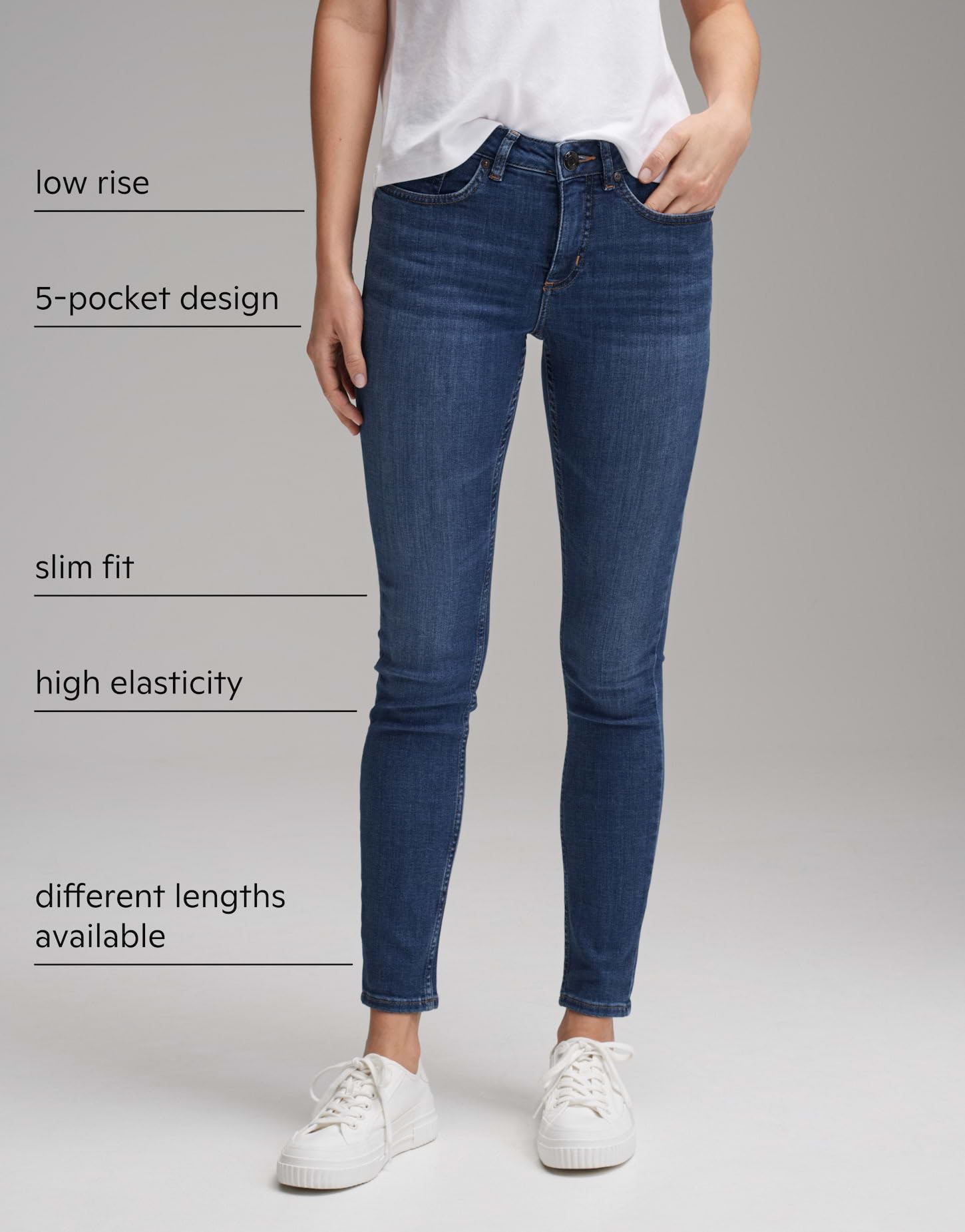 OPUS Damen Skinny | Skinny Jeans ELMA Strong Blue Low Rise aus stretchigem BCI Cotton Mix