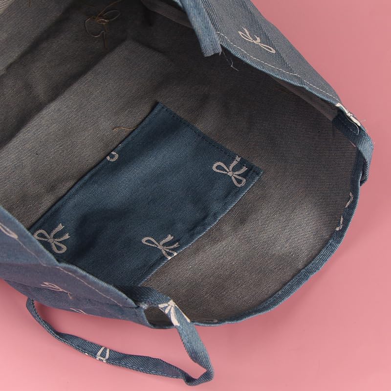 Bolso Tote grande de lona azul con moño blanco miniatura 6