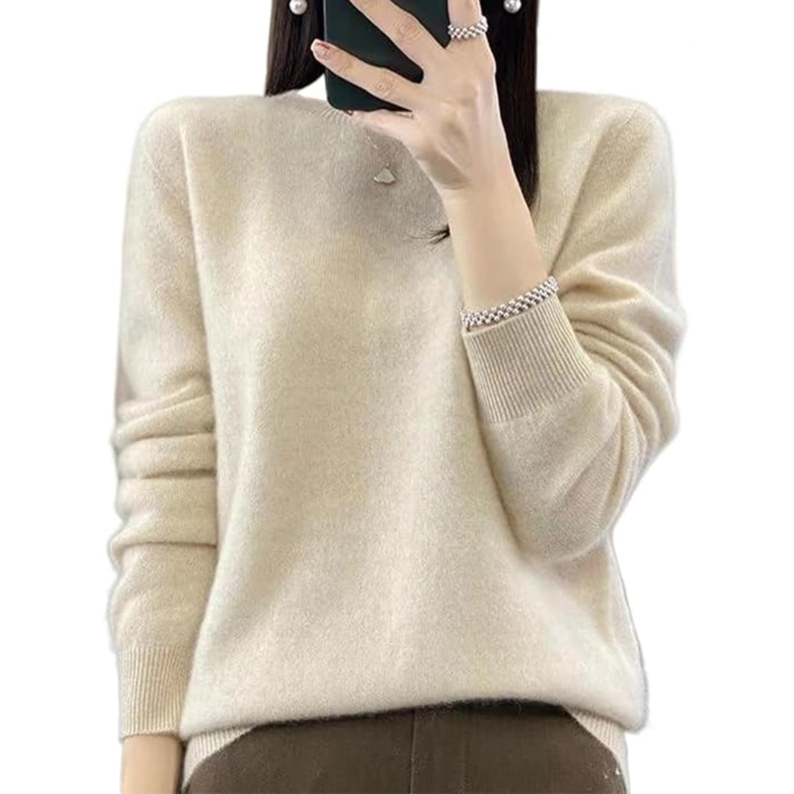 Womens Warm Soft Cashmere Sweater Crew Neck Classic Knit Long Sleeve Pullover for Fall Winter Casual Outfits