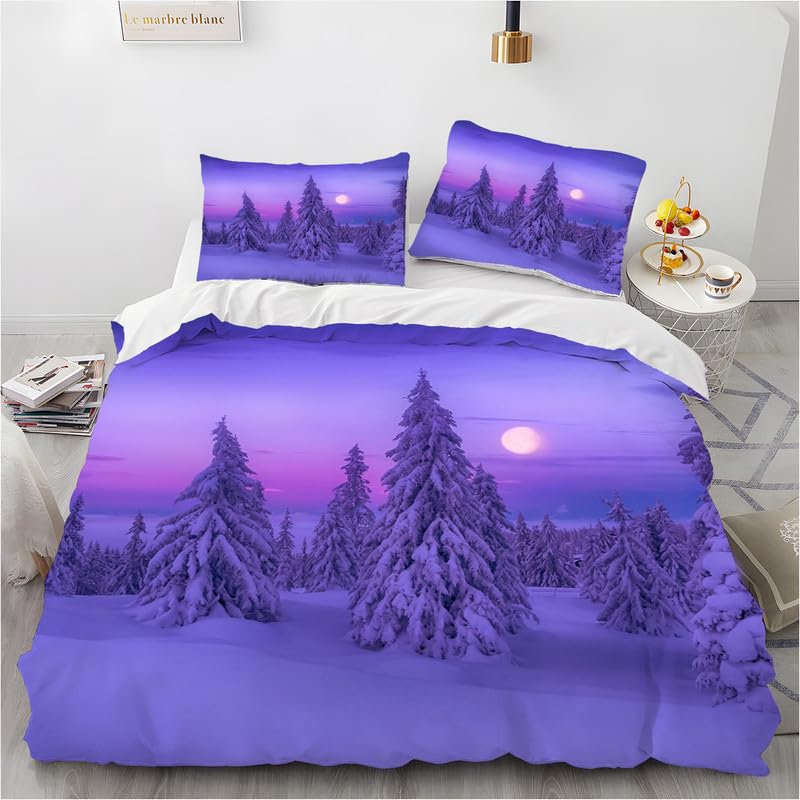 ZHINV Bettwäsche 90x200 Lila Weihnachten Bettbezug 90x200 mit Reißverschluss Bettwäsche-Sets Kinder Reversibel Deluxe Weiche