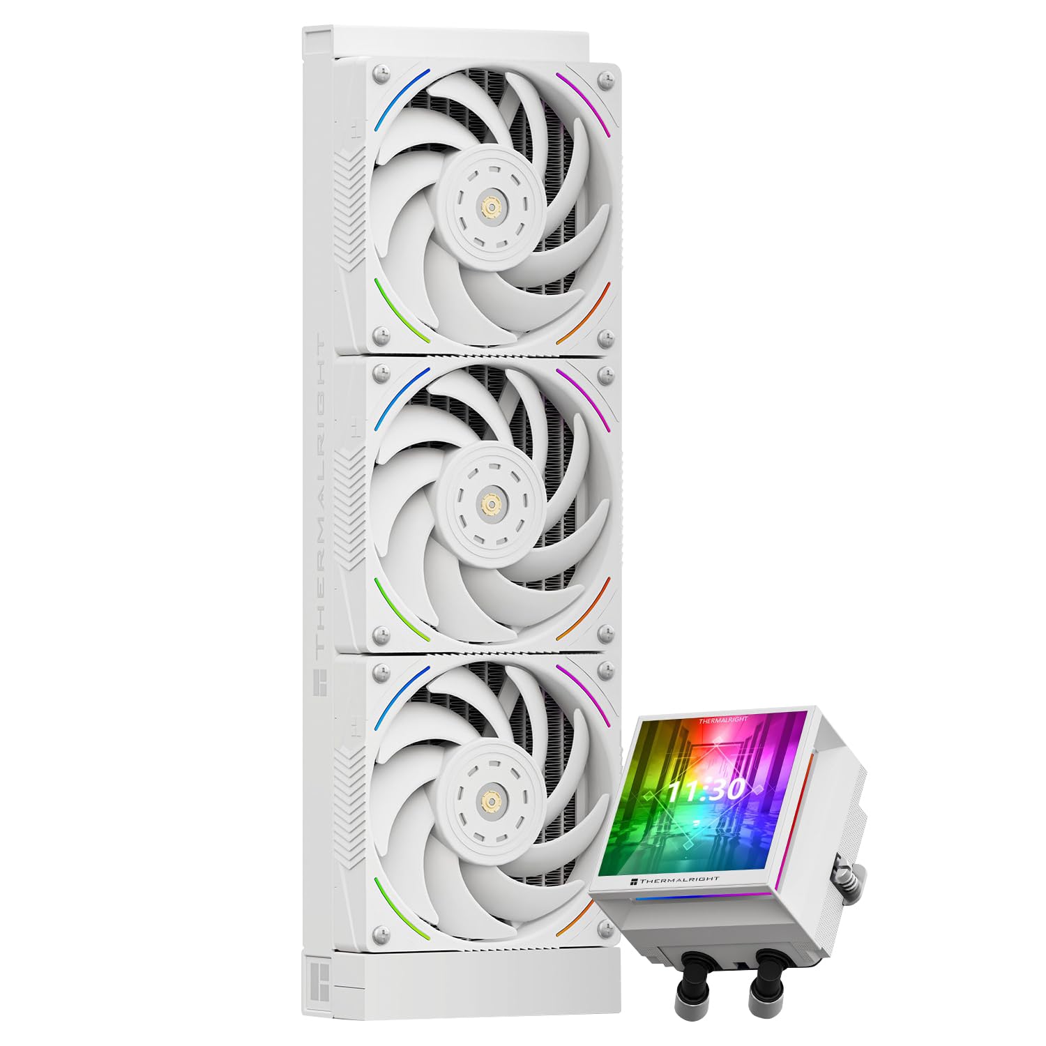 TR Hyper Vision 360 ARGB Bianco CPU AIO Cooler, sistema di raffreddamento ad acqua PC 360, schermo LCD IPS con risoluzione 480 x 480, per AM4 / AM5; pompa ad alte prestazioni a schermo Intel