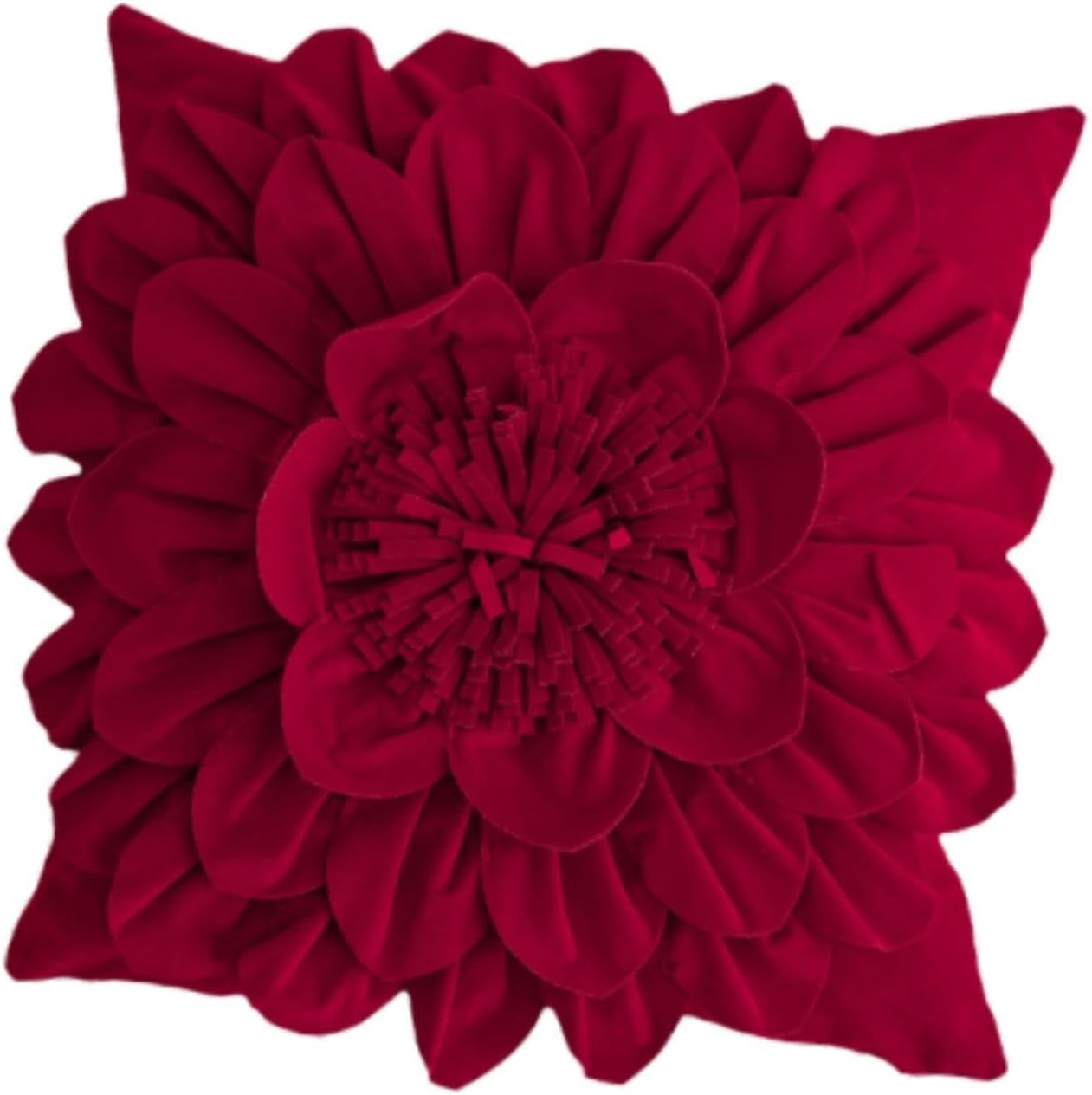 Fenteer 3D Flower Throw Pillow Cover Flowers Pillow Case Sham Soft Christmas Pillowcase for Sofa Festive Living Room Decorating Couch, Red Square