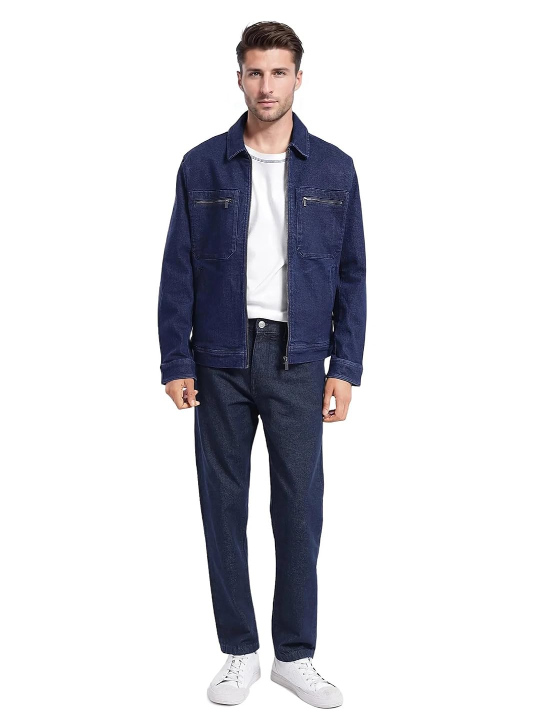 Rare Rabbit Men's Denner Dark Blue Cotton Plain Relaxed Fit Full Sleeve Spread Collar Jacket 2