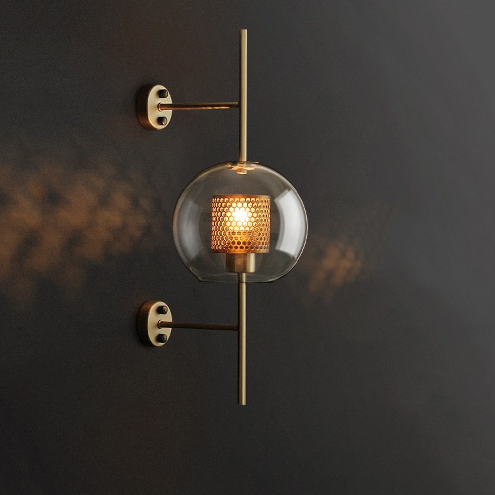 OZBMA Wall Mounted Light Modern Simple Glass Ball Sconce Hallway Staircase Bedroom Bedside Lamp Iron Metal Lantern Spotlight E27 Edison Decoration Restaurant Kitchen Aisle Re (Glass Large)