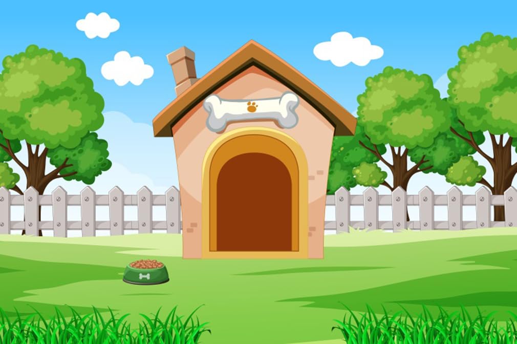 AOFOTO 9x6ft Cartoon Pets House Backdrop Doghouse Puppy Dog Party Decorations Green Grassland Meadow Blue Sky White Clouds Wooden Fence Background