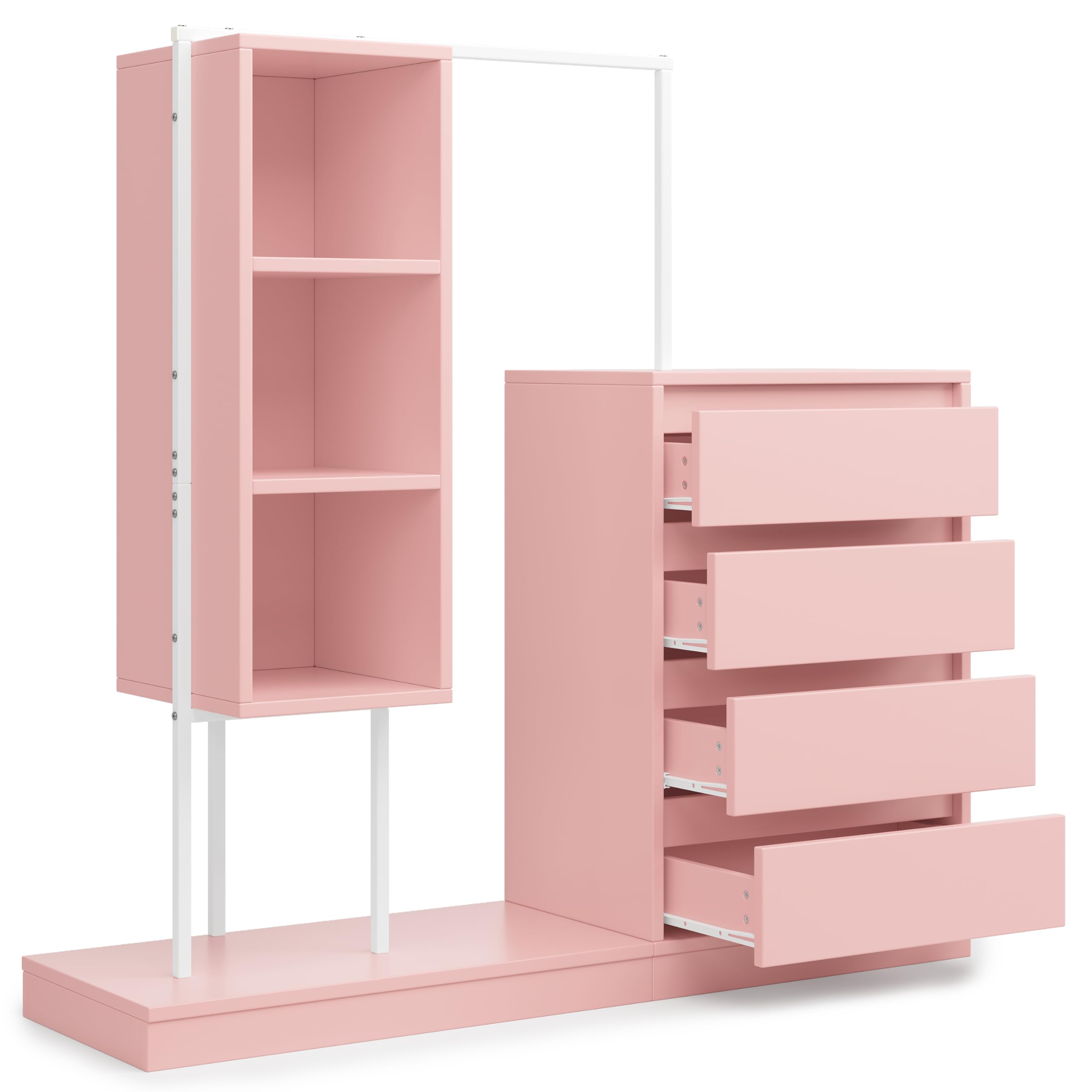 Set guardaroba con cassettiera e credenza, pratico mobile per soggiorno, camera da letto e soggiorno (rosa)