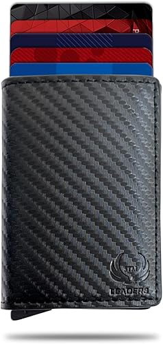 Cartera delgada con bloqueo RFID, cartera de cuero con bloqueo RFID, billetera desplegable automática, billetera triple de aluminio, cartera para