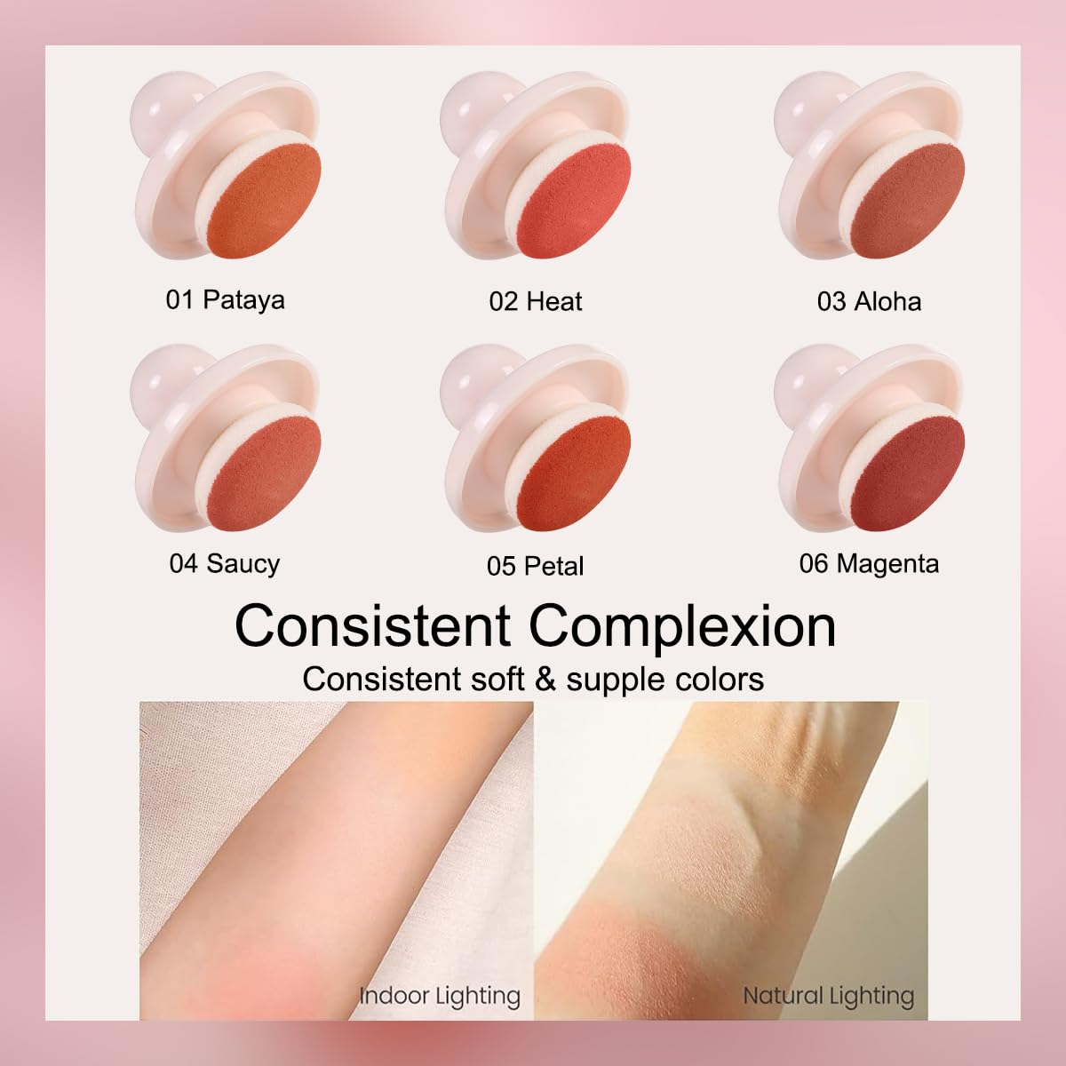 PHOERA Cream To Powder Canned Blush Mud, Lightweight Longwear Cheek Blush with Puff & Mirror, Matte & Shimmer Finish - Image 3