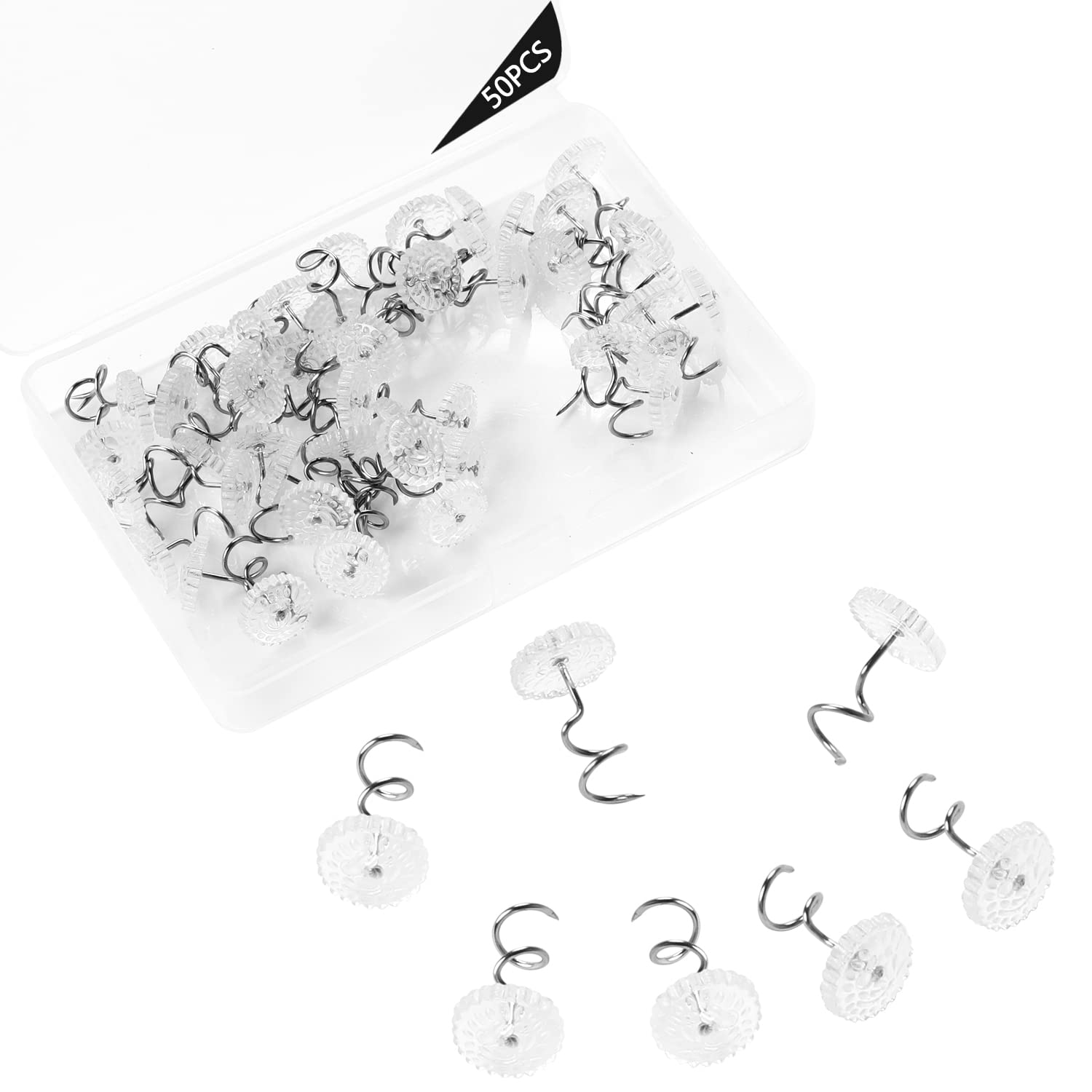 Sliverdew 50Pcs Clear Plastic Head Upholstery Tacks Twist Pins for Slipcovers Bed Skirts, Drapery, Craft, Upholstery