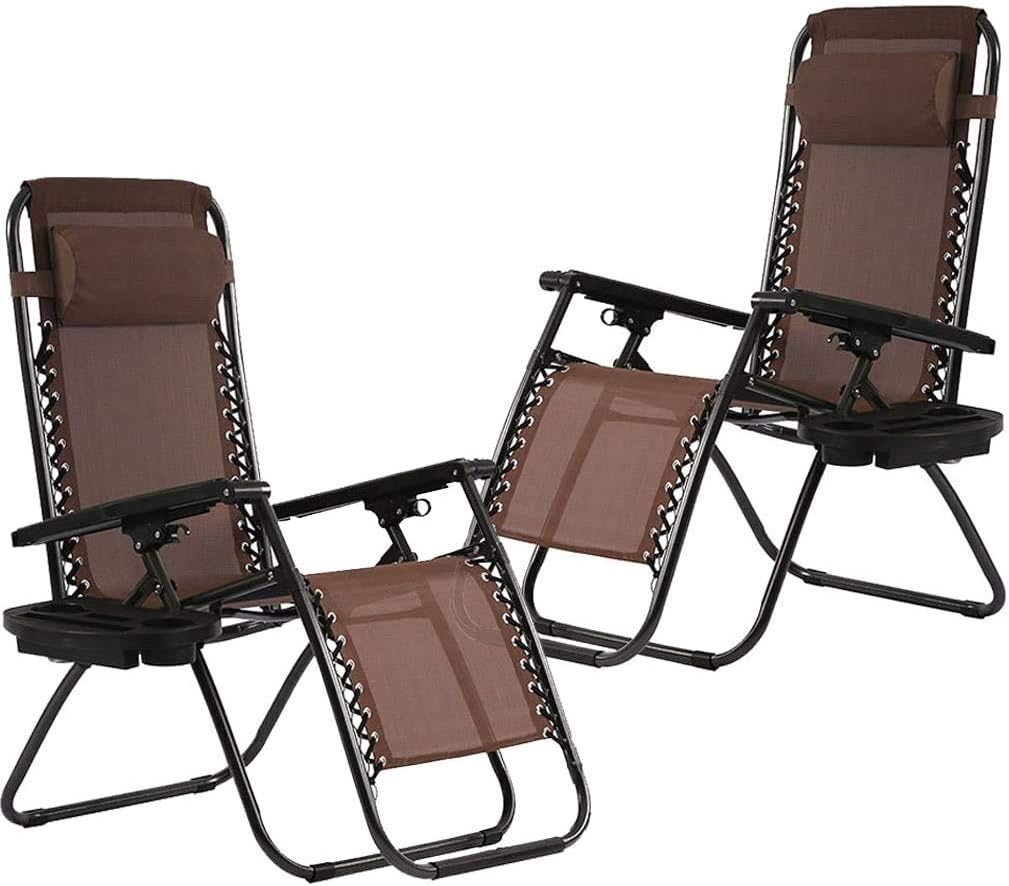 Cheap Zero Gravity Chair, Reclining Patio Chairs Set of 2, Best Outdoor Chairs Folding Chairs Outdoor Anti Gravity Chair Lounge Reclining Camping Deck Chair with Pillow & Cup Holder, 250Lbs - Black