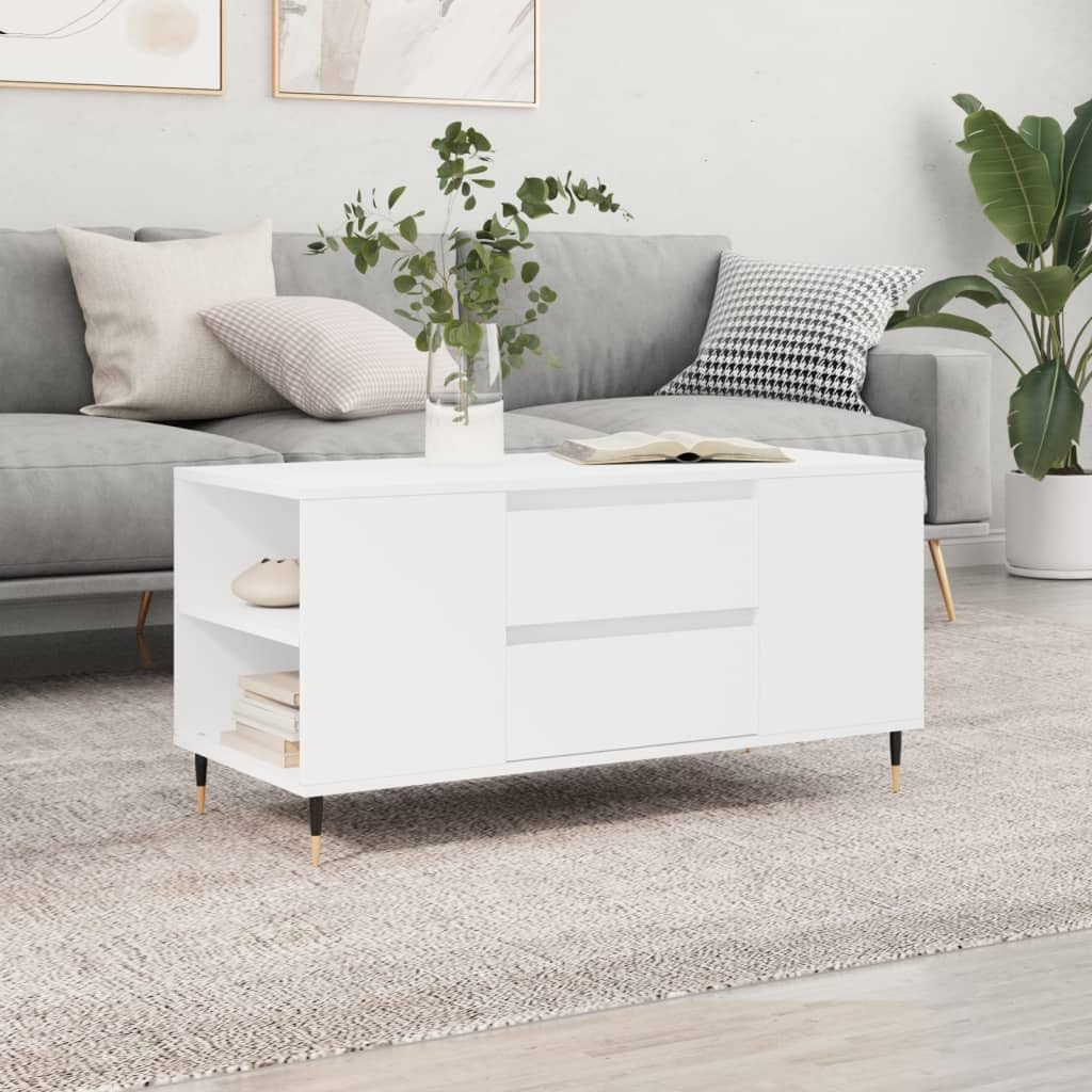 Table basse blanche de 102 cm idéale pour ranger les salons encombrés
