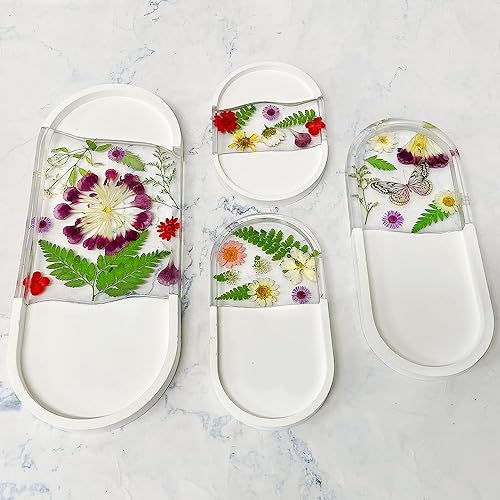 Miniatura 6 de RESINWORLD Juego de moldes de bandeja ovalada de 12, 9, 7, 5.7 pulgadas, soporte de joyería, molde de resina de silicona, moldes de silicona de