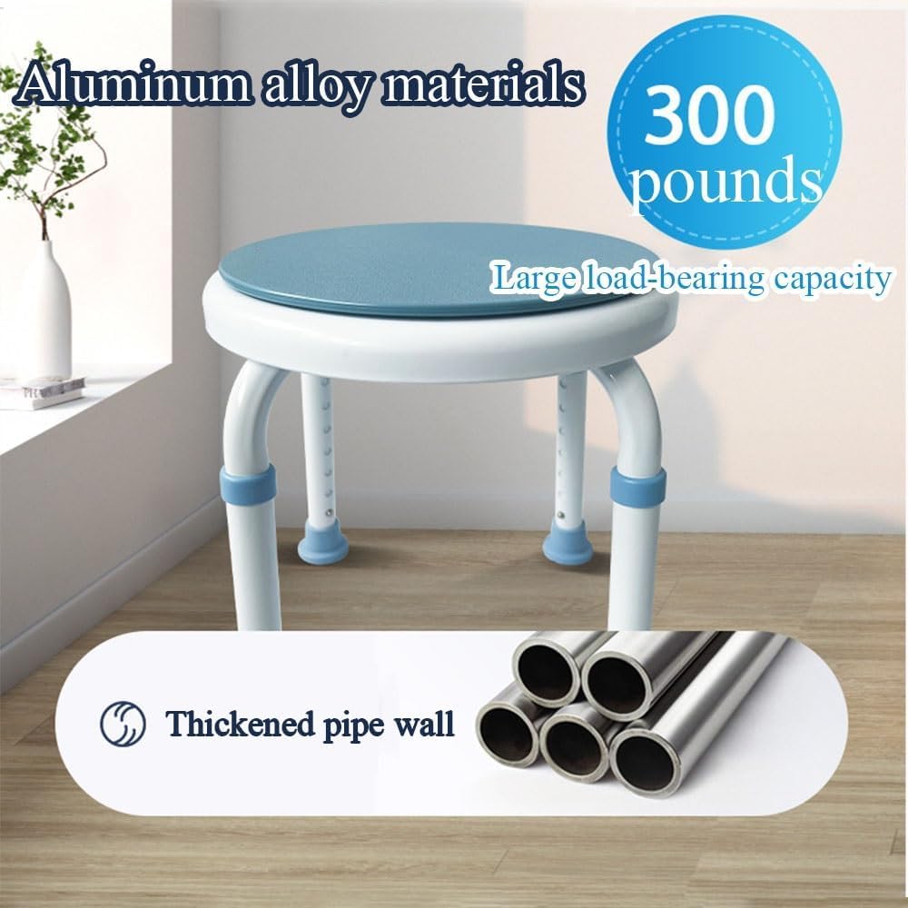 Taburete de ducha redondo con asiento giratorio, altura ajustable 35-50 cm, silla de baño para ancianos y discapacitados, diseño antideslizante seguro
