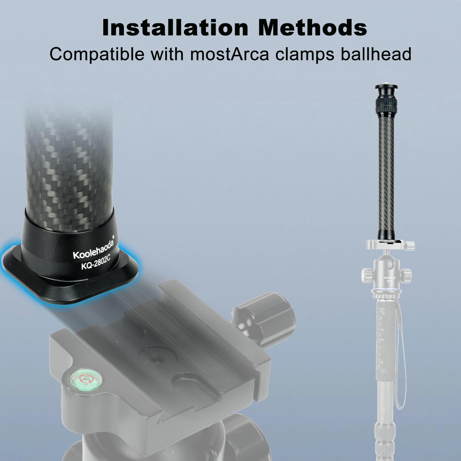 Koolehaoda Verlängerungsstange aus Kohlefaser,2-teilige Kohlenstofffaser Mittelsäule,Teleskopstab,Einbeinstativ mit Arca Swiss Schnellwechselplatte,für Stativ/Gimbal/Kamera,Max Traglast 15KG(KQ-2802C)