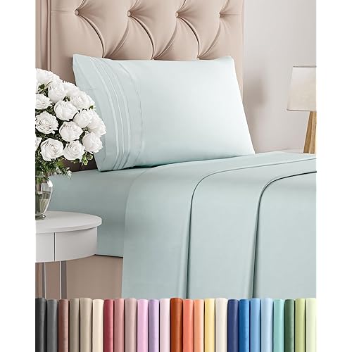 Twin Size 3 Piece Sheet Set - Comfy Breathable & Cooling Bed Sheets Set - Hotel Luxury Bedding for Women, Men, Kids, Teens, Boys & Girls - Deep Pockets, Ultra-Soft, Wrinkle Free - Oeko-Tex - Ice Blue