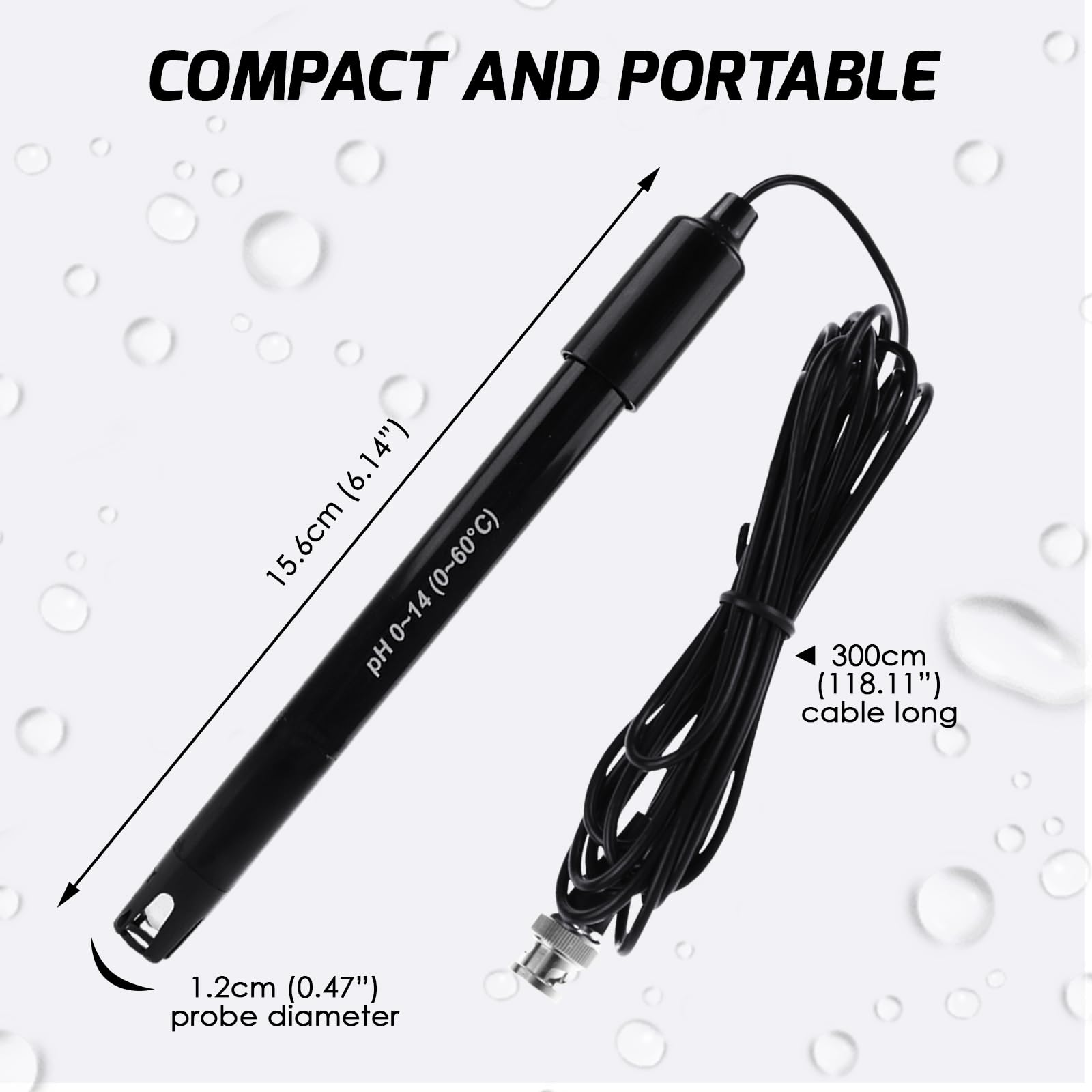 Kit De Remplacement Pour Aquarium Hydroponique Plante Piscine Spa 0-14 Sonde D'électrode De Ph Connecteur Bnc, Câble De 300 Cm Pour Capteur De Test De Contrôleur De Moniteur De Ph (BNC pH Electrode)