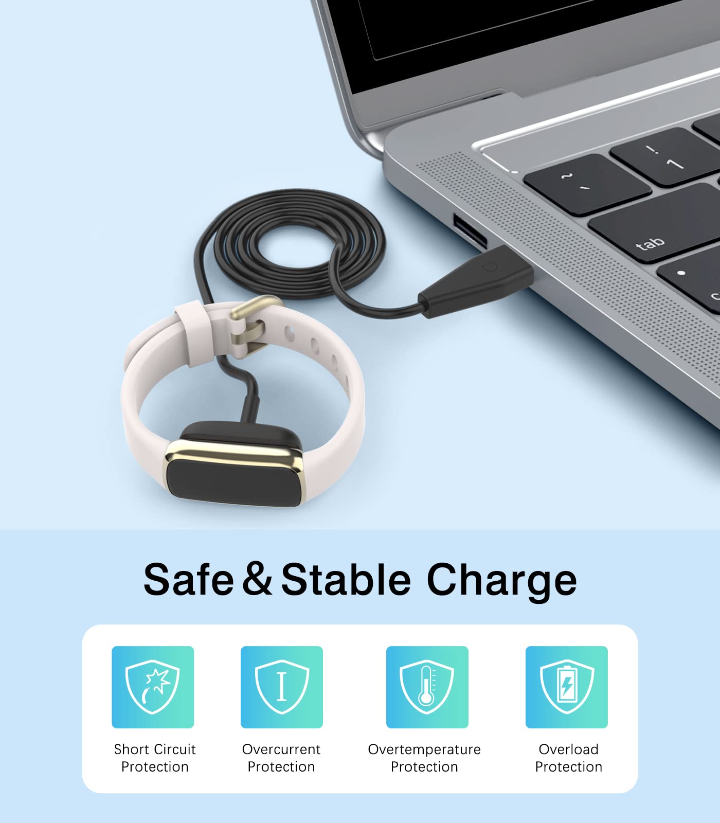 Caricatore Magnetico Per Fitbit Charge 6/5 E Luxe - Cavo USB 100 Cm, Con Pulsante Reset