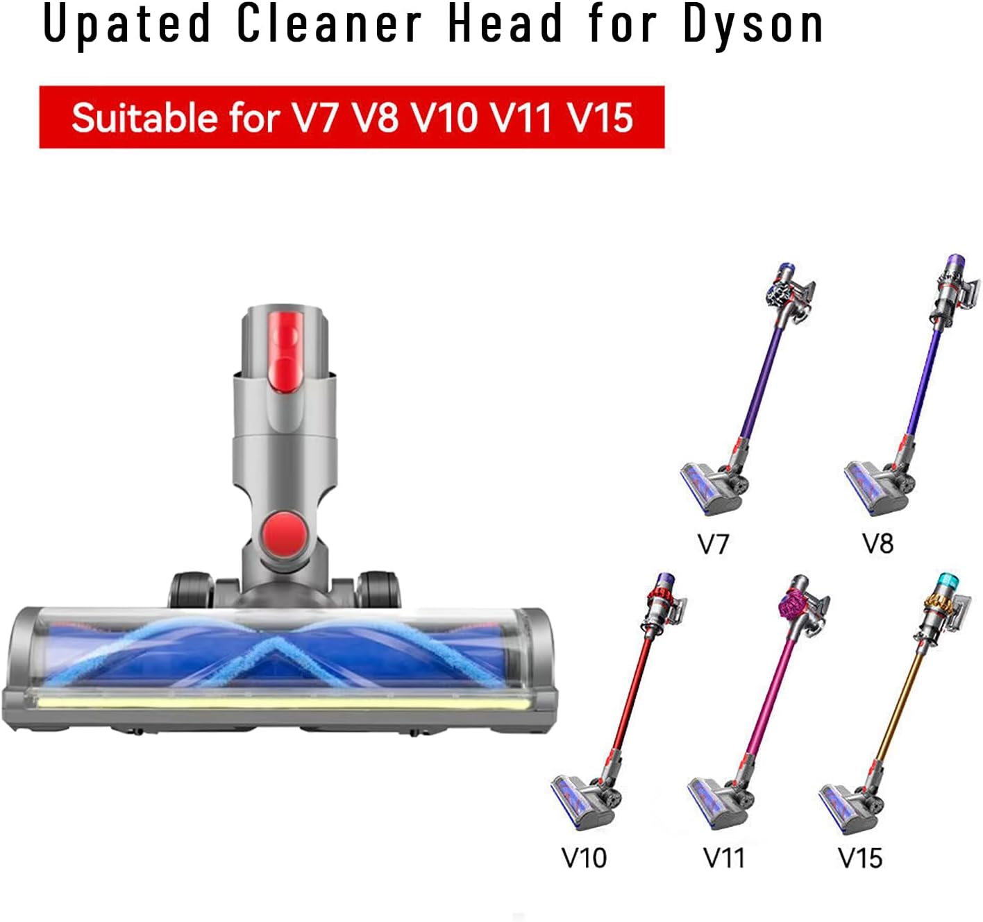 2025 Updated Dust Detect Vacuum Attachment Part for Dyson V15, V11, V10, V8, V7, G5, Brush Head with Full-Area Green LED Light, Ideal for Hardwood Floors & Short-Pile Carpets