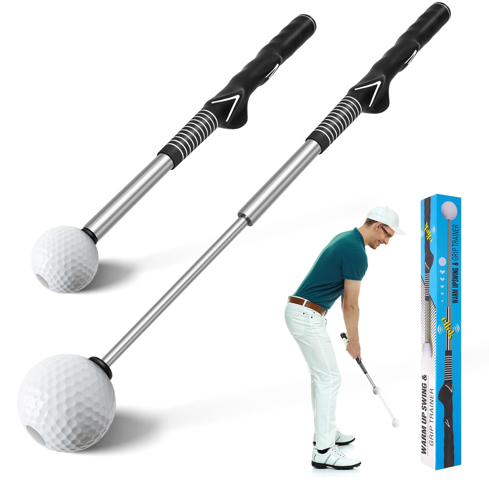 Pro-Level Retractable Golf Swing Trainer - Right-Handed Click Stick Golf Grip Trainer | Practice & Pre-Round Warm-Up Golf Training Aid