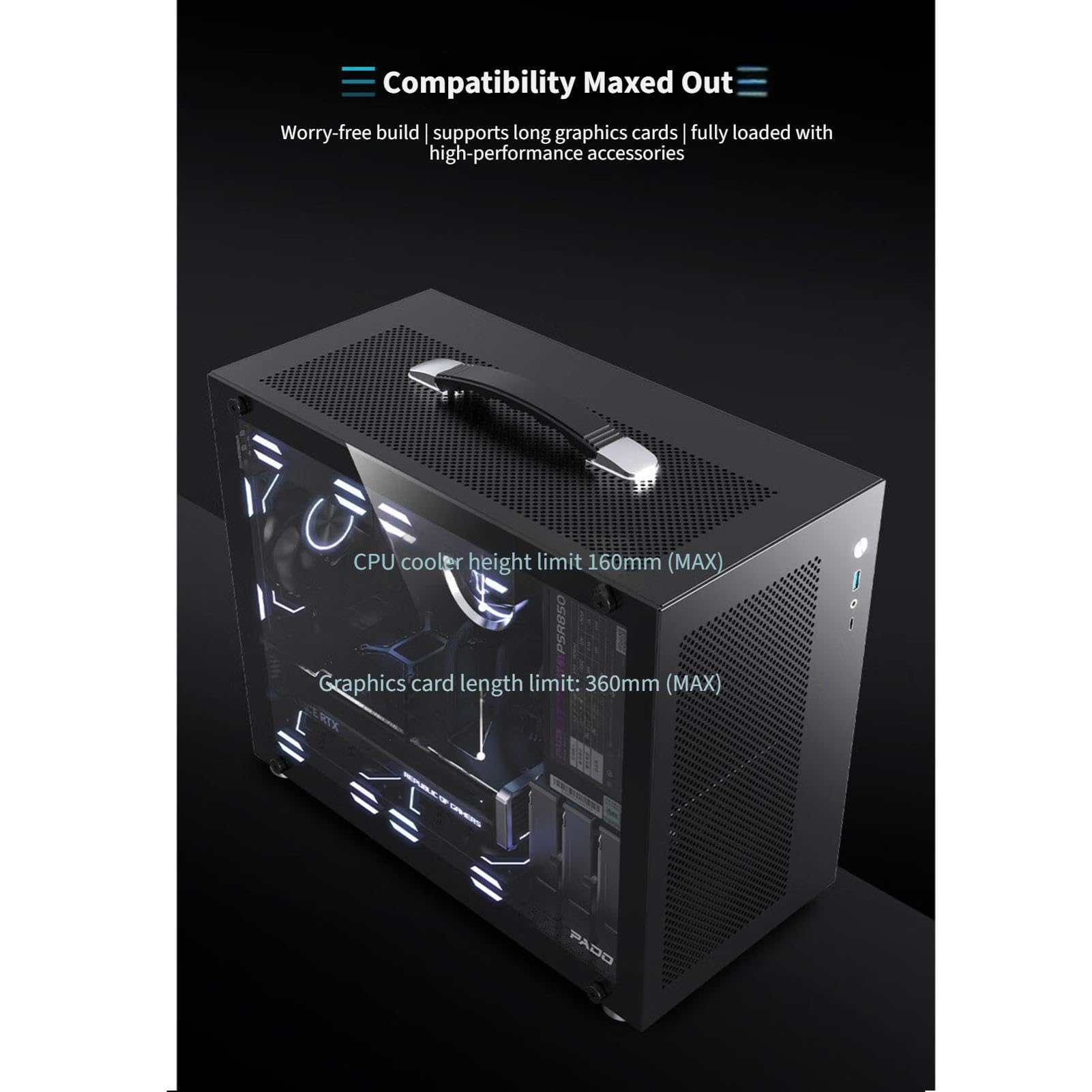 upim M-ATX-Gehäuse, Mid-Tower-Desktop-Computer-Gaming-Gehäuse, USB 3.0/Typ-C-Anschlüsse, Gehärtete Glasscheibe, Unterstützt Wasserkühlung, Leicht Zu Bewegen(White)