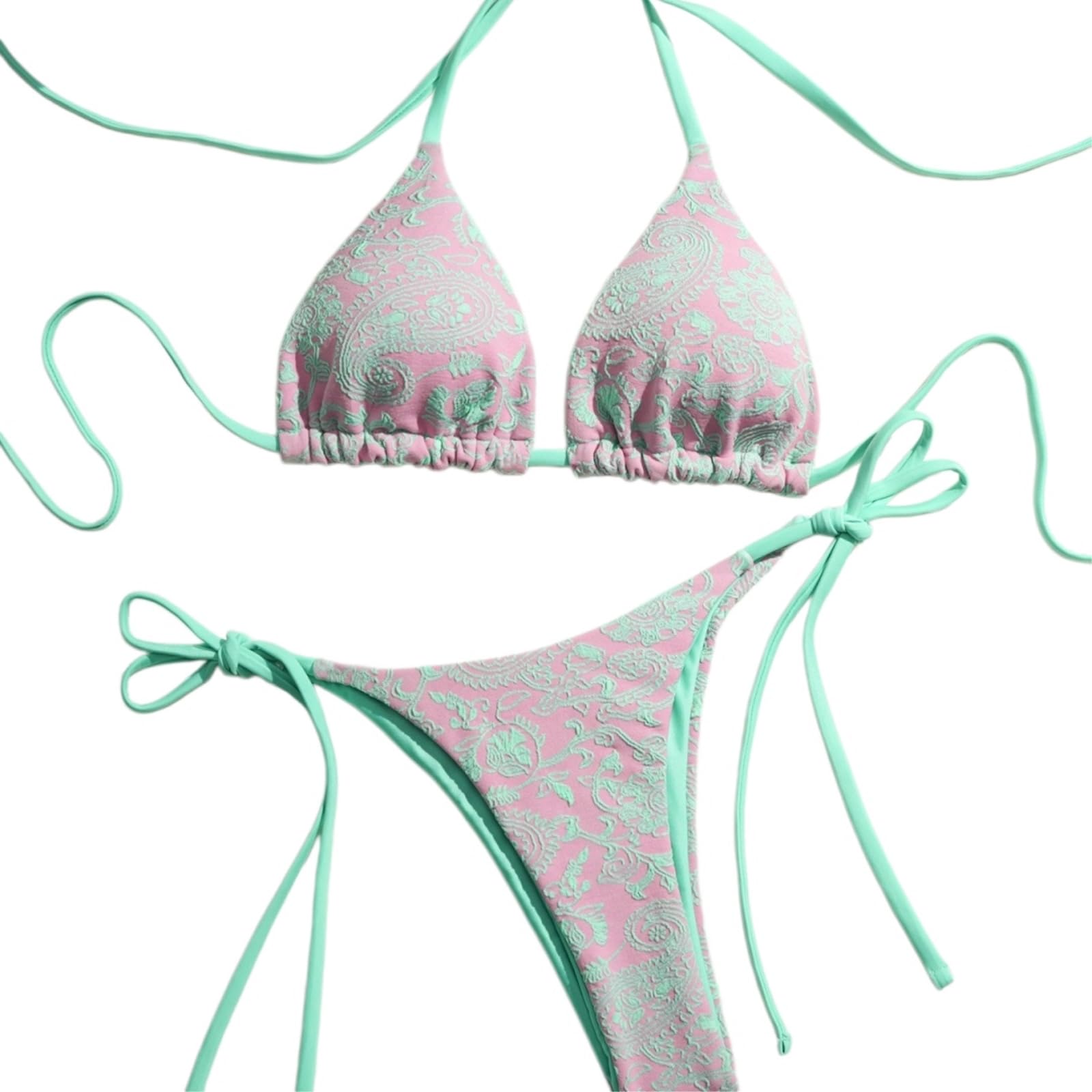 Bikini Mujer Triángulo Impreso Conjunto De Dos Piezas Cuerda Traje Baño Ropa Playa-04-xl