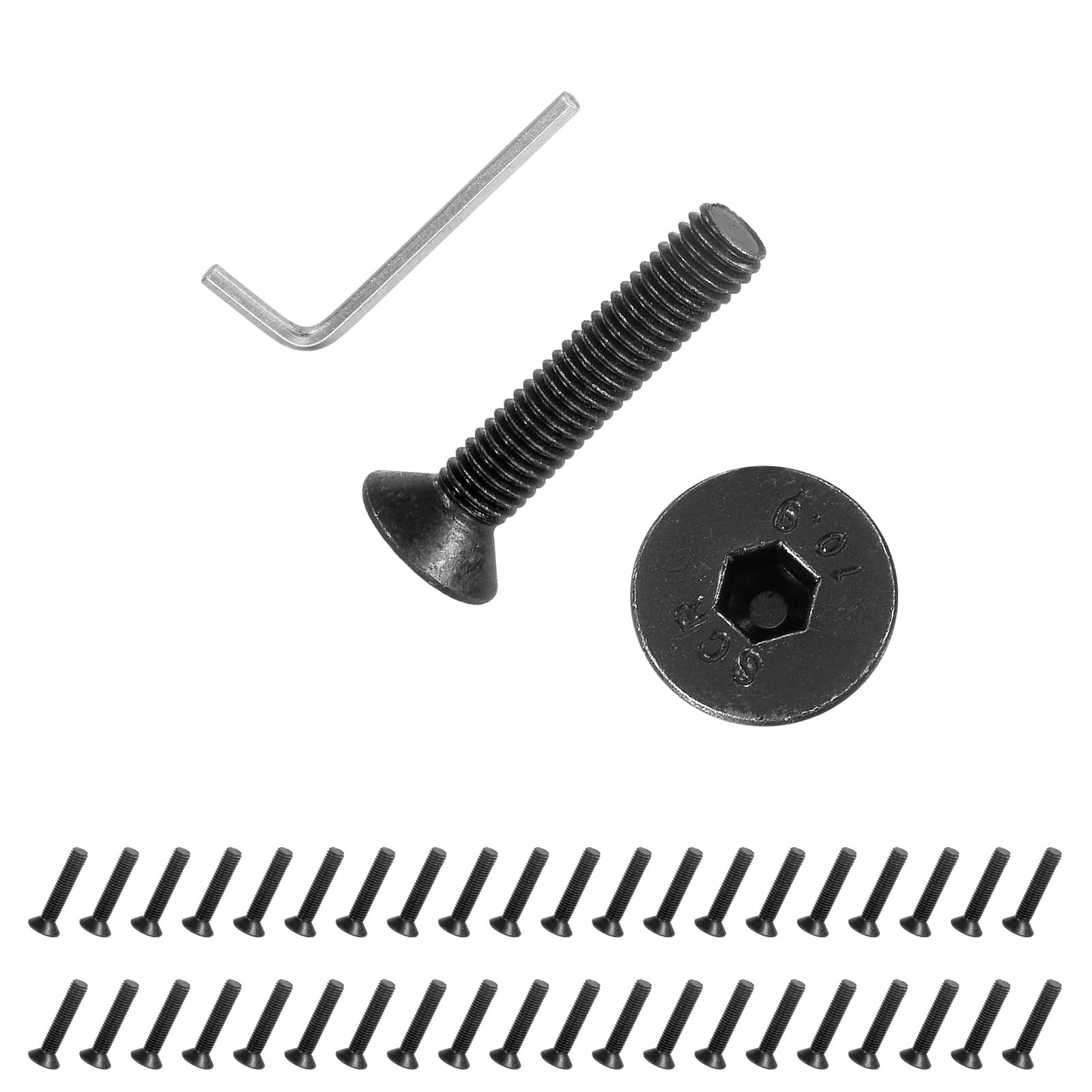 PATIKIL M5x25 mm Flat Head Socket Cap Screws, 50 Pcs Carbon Steel Flat Countersunk Bolts Hex Socket Drive Machine Screws Full Thread Grade 10.9 with Hex Spanner, Black — image 1