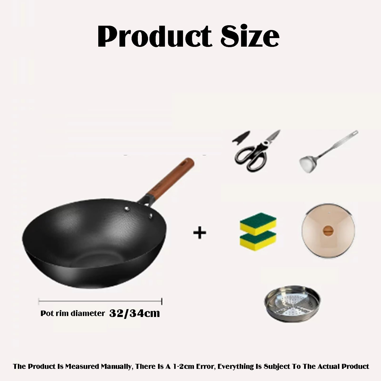 Genérico Wok Con Tapa De Vidrio,Woks Fondo Plano Presazonados,Sartén Cocción Diaria Compatible Estufas Gas Eléctricas(34cm)