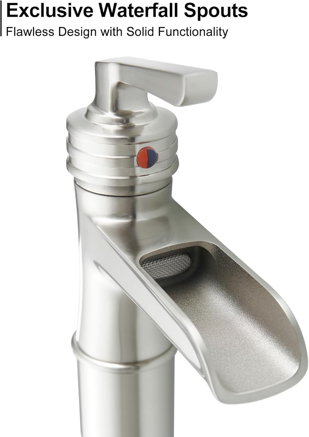 Brass Vessel Sink Faucet Brushed Nickel Waterfall Bathroom Faucet Tall 1 Hole, Single Handle with Pop-up Drain & Water Hoses for Bathroom Vanity Vessel Sink
