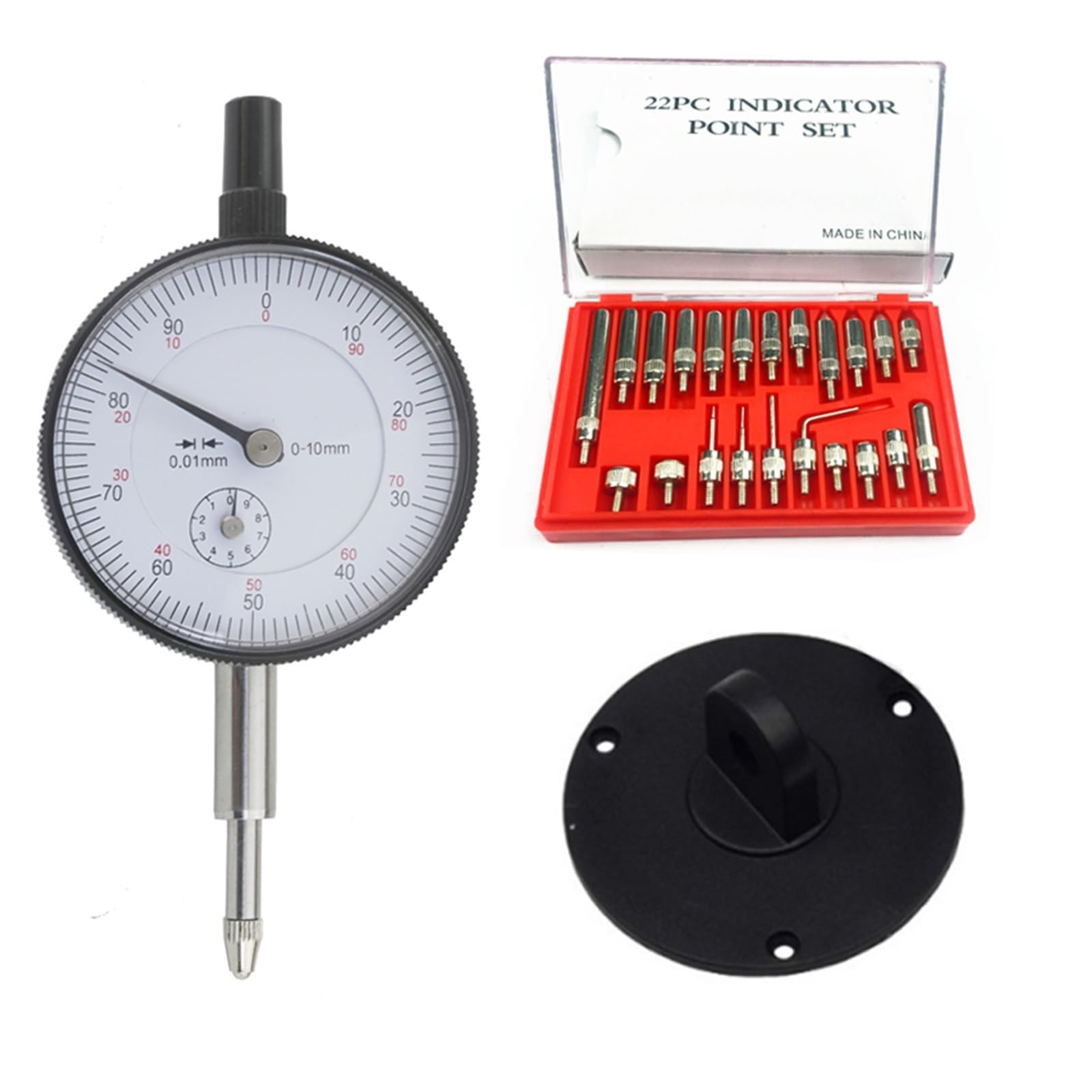 Measuring Tool Dial Indicator 0-10mm Lug Back Test Gauge and 22pcs M2.5 Anvil Point Set Thread 2.5mm High Resolution(22pcs Anvil Point)