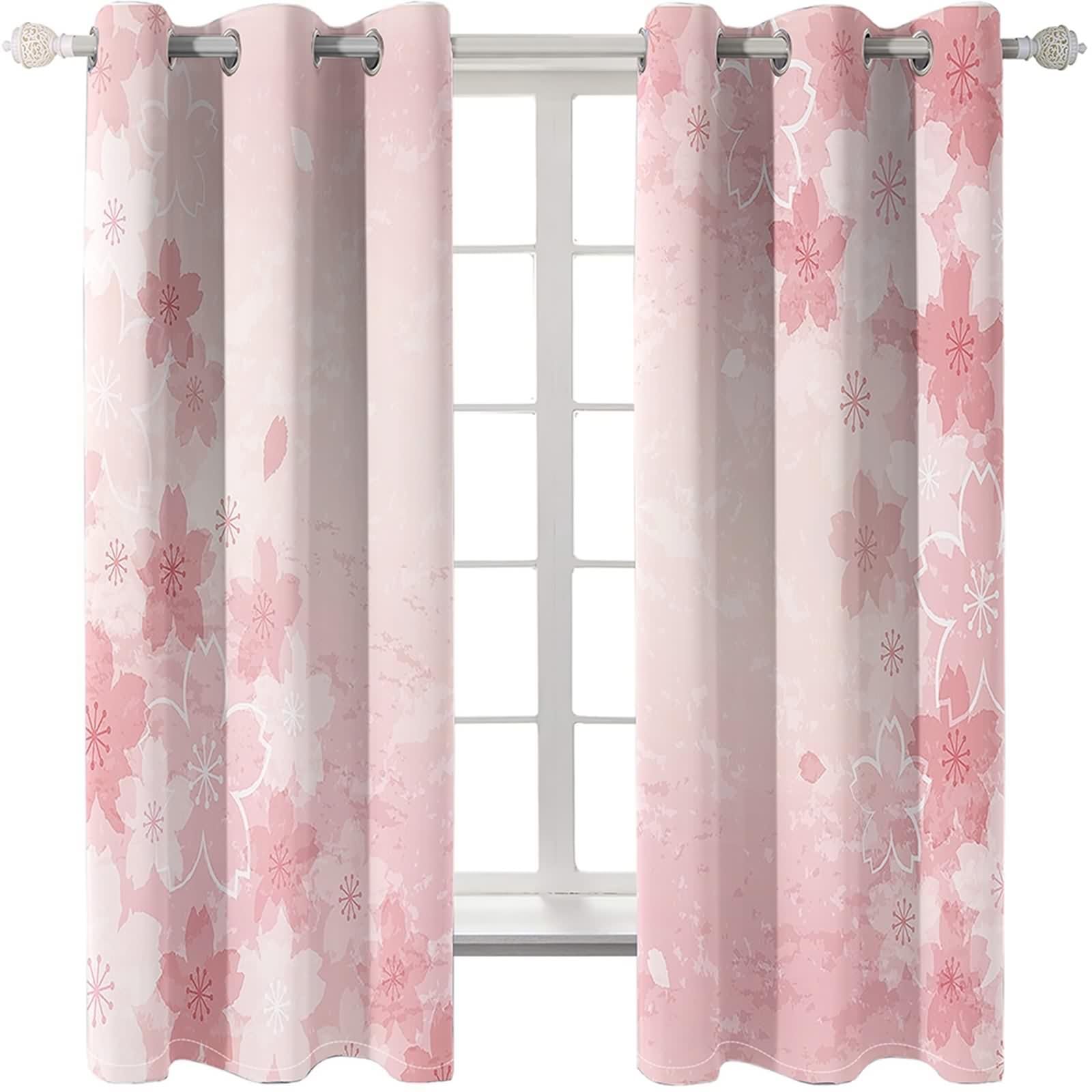 Kwiatowe zasłony zaciemniające, zasłony zaciemniające poliestrowe do kuchni sypialni 2 panele 60 szer. x 274 cm dł