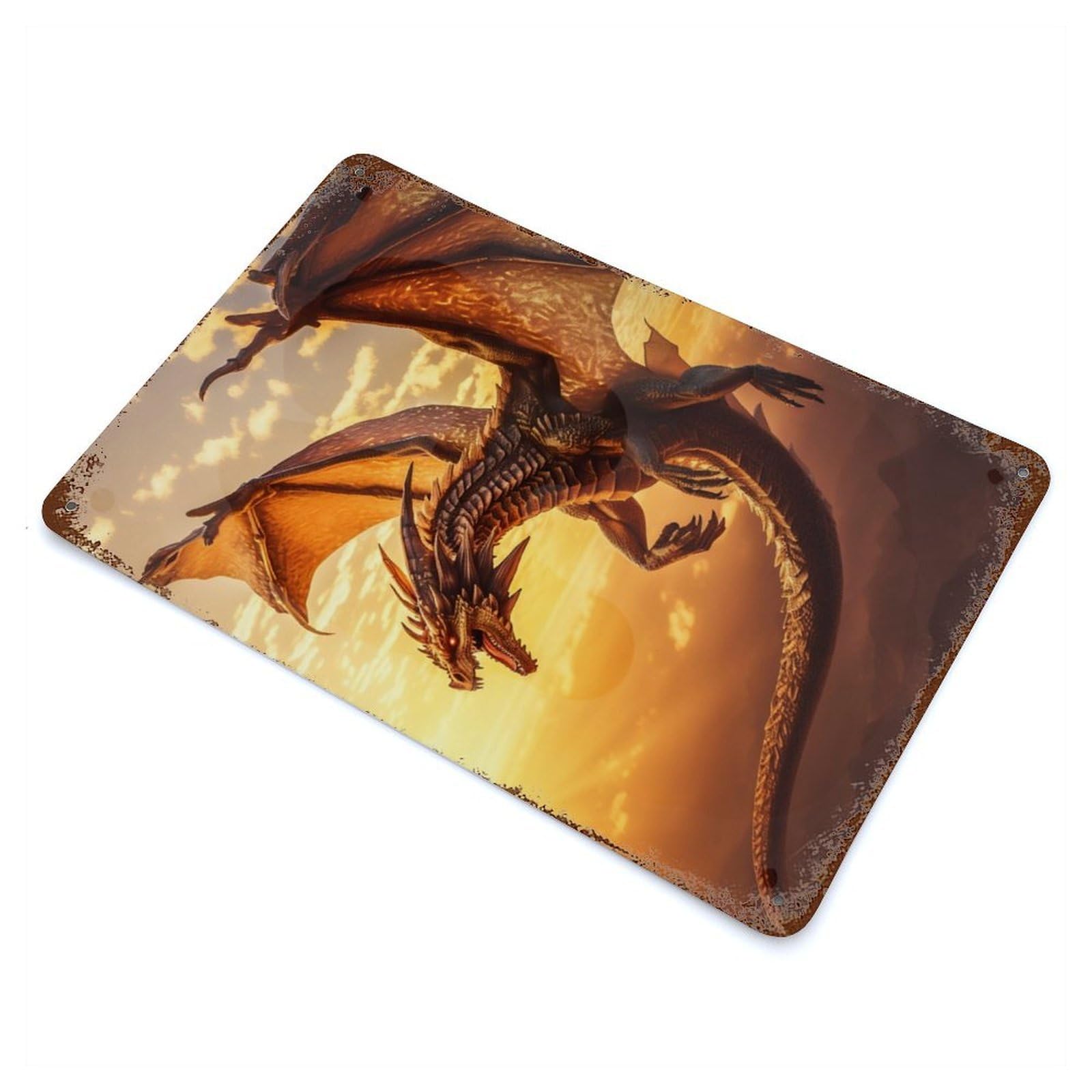 Fairytale Flying Dragon Retro Metal Sign 11.8"x7.9", Classic Wall Plaque for Garage, Pub Or Kitchen
