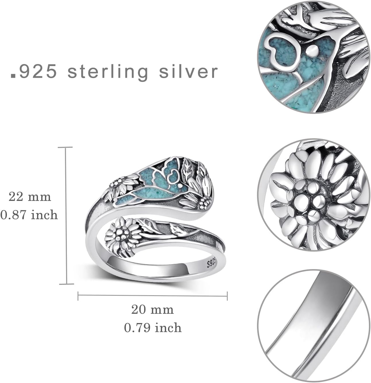 Hummingbird Spoon Ring 925 Sterling Silver Hummingbird Gifts Turquoise Spoon Rings for Women