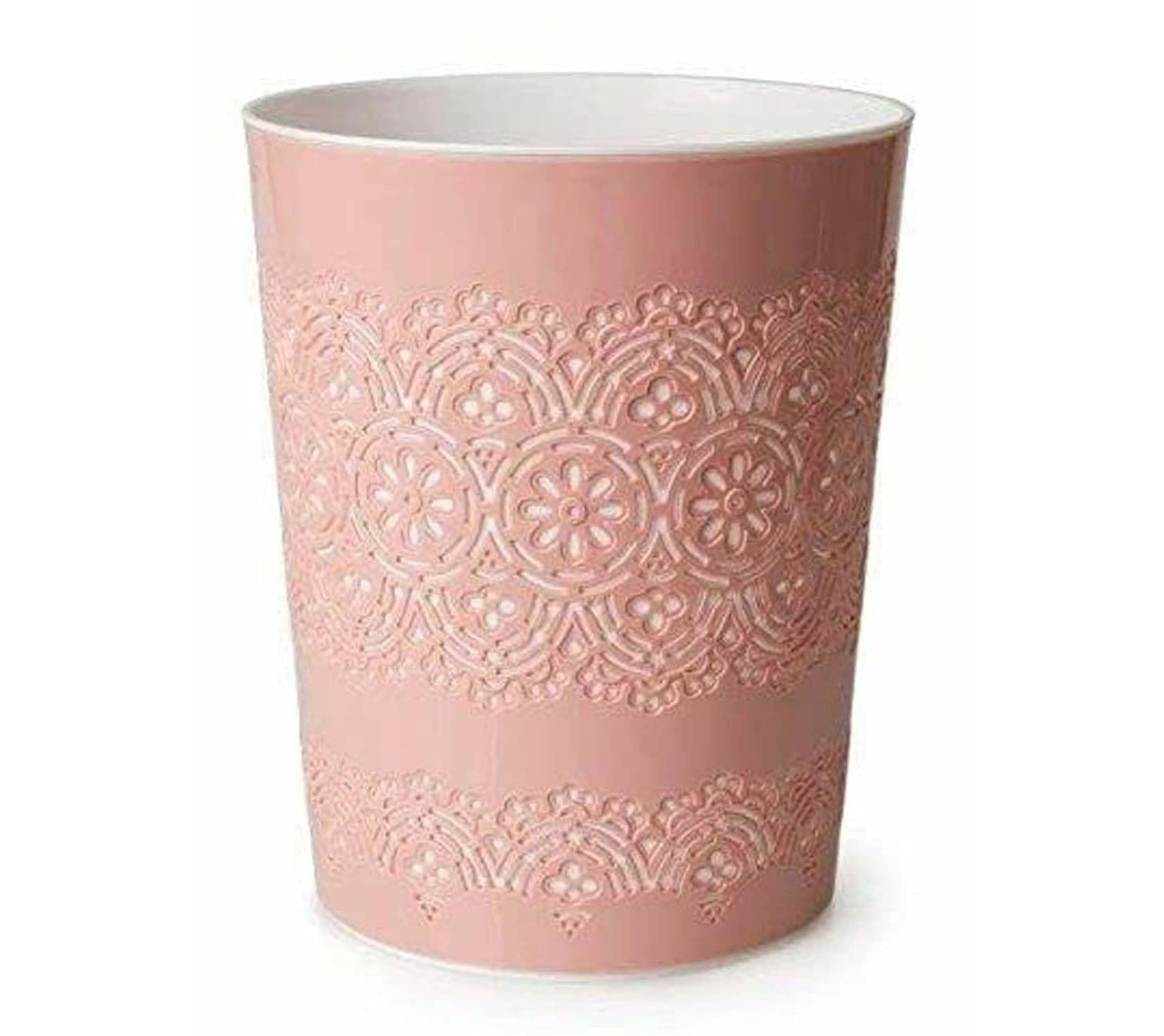 PREMZO Round Flora Bin 9 Liter Basket Container Storage Plastic Waste Paper Small Rubbish Bin Trash for Bedrooms Lounge Kitchen Home Office Bathroom Dormitory Rooms (Pink)