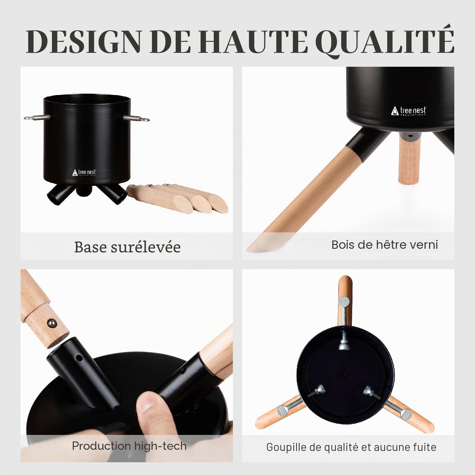 Tree Nest Pied de Sapin de Noël Support Pied de Sapin avec Réserve d'eau - Cosmopolitan Christmas Tree Stand pour Sapin jusqu'à 1.5m, Tronc de 3 à 9 cm Noir