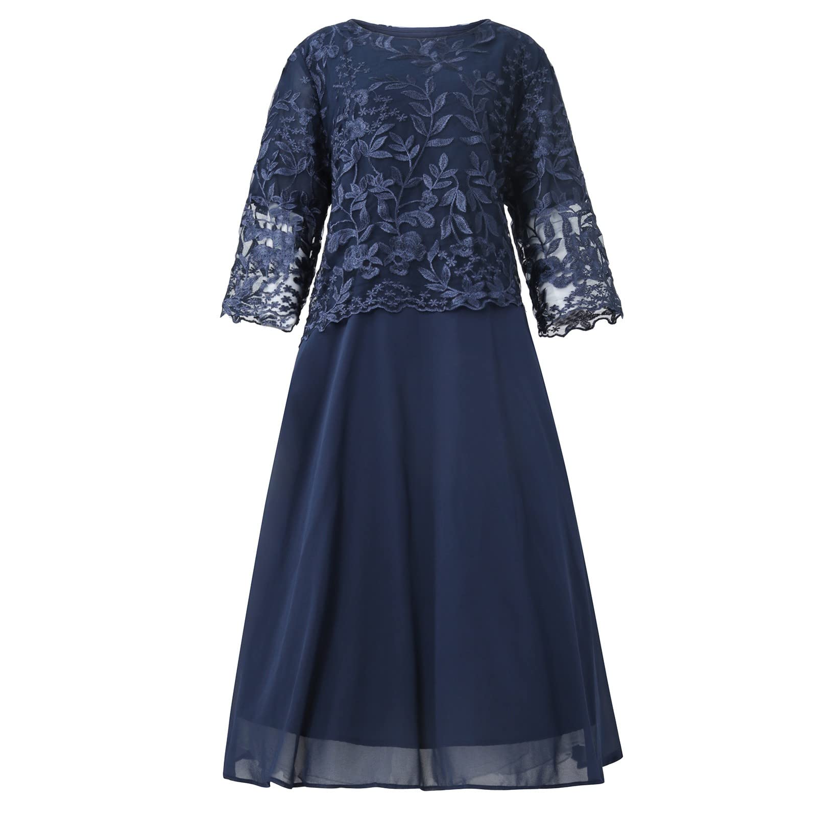 FUPODD Abendkleider Elegant Für Hochzeit Spitzenkleid Mit Lochstickerei Kleid Hochzeitsgast Brautmutterkleider Große Größen Lang Abendkleid Frauen Spitze Chiffon Cocktailkleid Festliche Kleider Maxi
