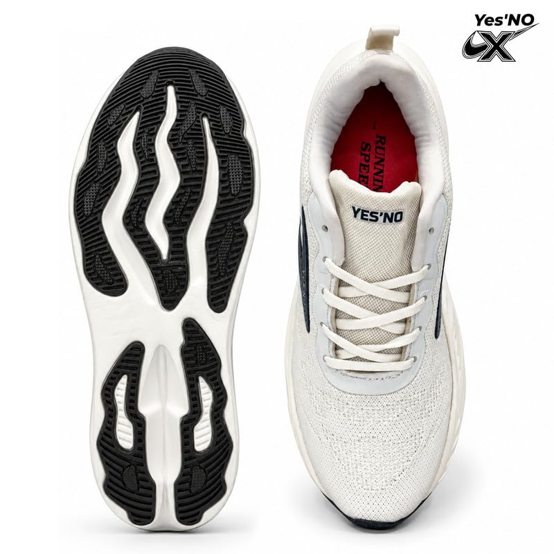 Buy Yes'No Men's Sports Shoes | Lightweight Mesh Running Shoes with Soft Cushioning & Lace-Up Design | Comfortable Slip-On Sneakers for Walking, Jogging, Gym 2” Curved Heel, White at Amazon.in - Image 4