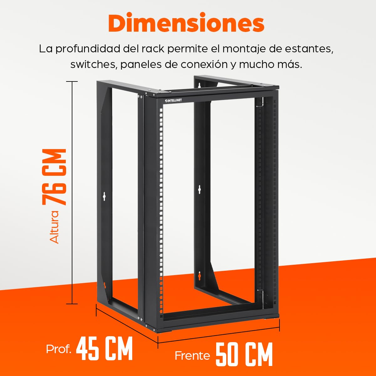 INTELLINET 716208 Armadio a Muro 19" Open Frame 2 Montanti Flat Pack 15U Nero