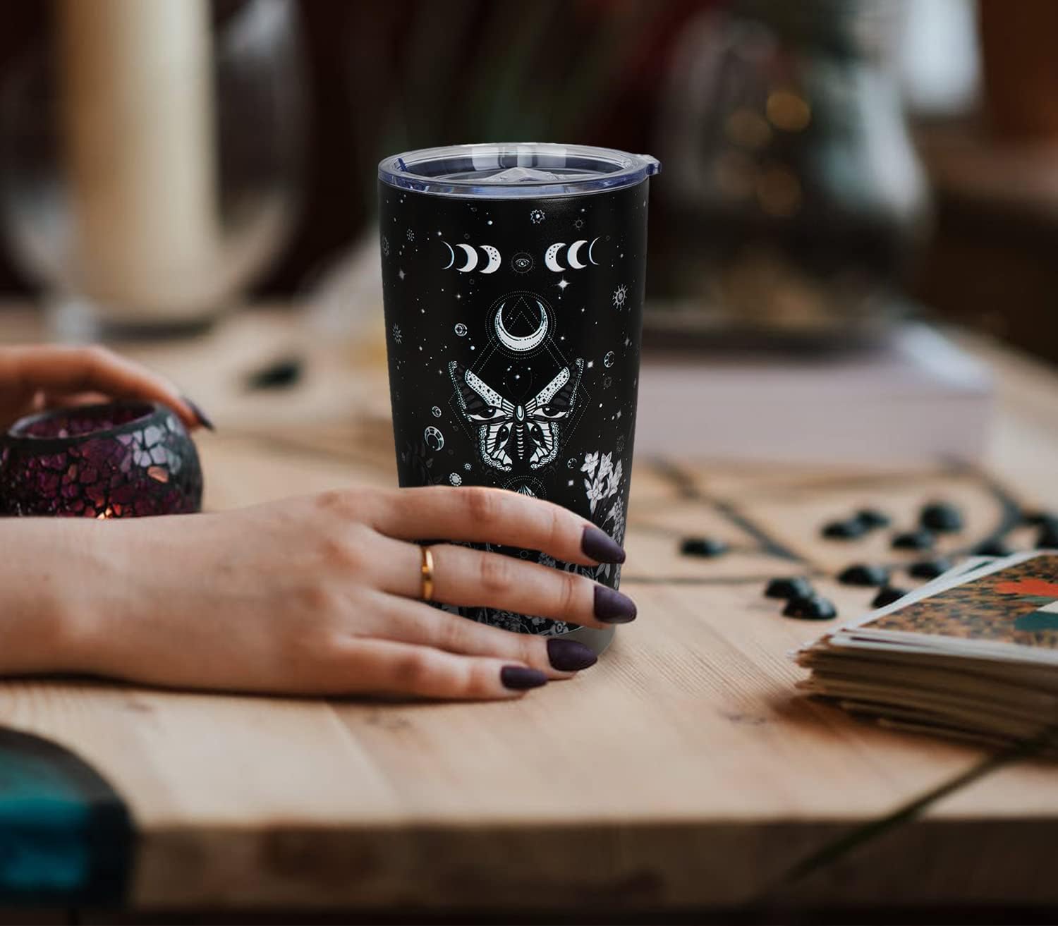 Goth Tumbler with Lid and Straw, 20oz Insulated Gothic Butterfly Tumbler, Witchy Stuff, Butterfly Coffee Mug, Halloween Gifts for Women, Reusable black Stainless Steel Tumbler Cups - Image 2