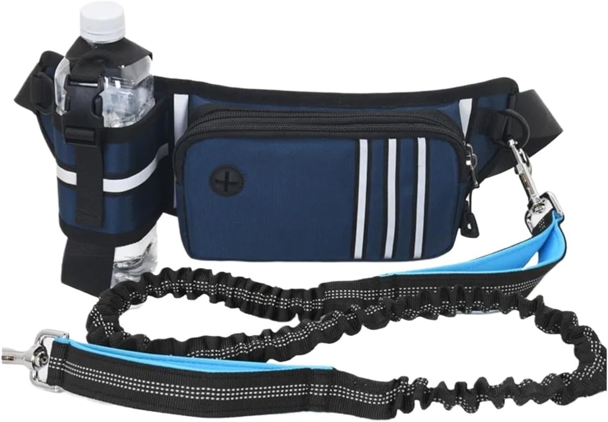 Hands Free Large Dogs Leash with Pouch Retractable Bungee Adjustable Waist for Running Training Dog Exercise Traction Rope(Dark Blue)