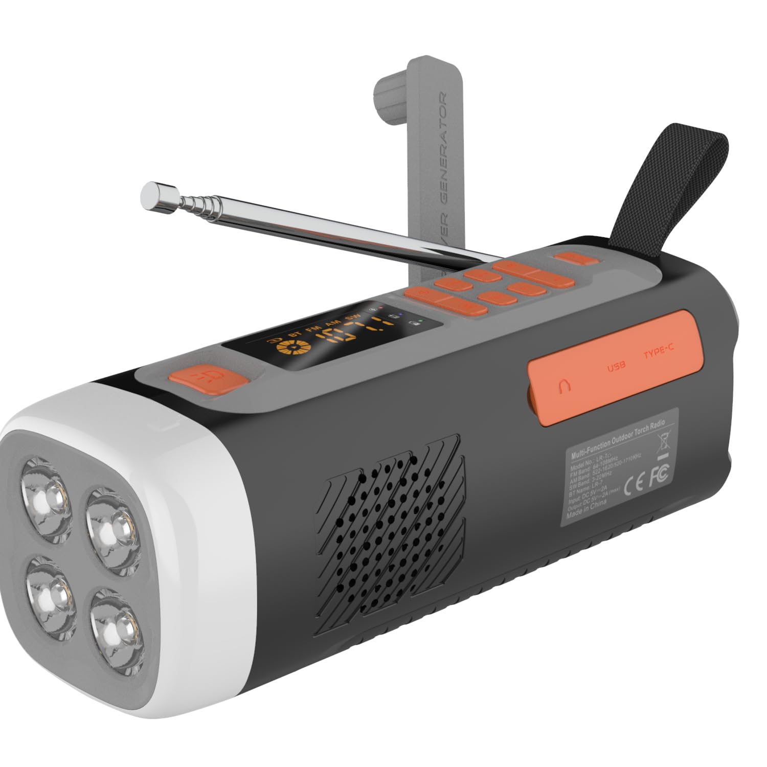 eppfun Radio d'urgence Dab/Dab+/FM avec Bluetooth, Radio numérique Portable alimentée par Batterie avec Alarme SOS, veilleuse et Lampe de Poche, Chargeur USB-C à manivelle Solaire pour Camping