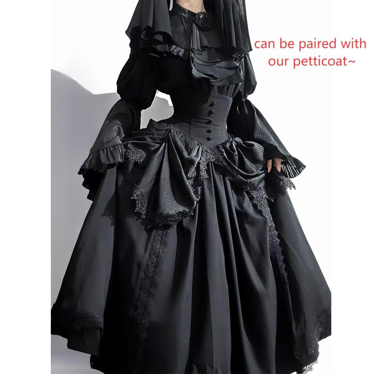 BPURB Falda gótica de Lolita para Mujer, Estilo Victoriano, Steampunk, Cintura Alta, Volantes, Faldas largas, Disfraz Medieval renacentista