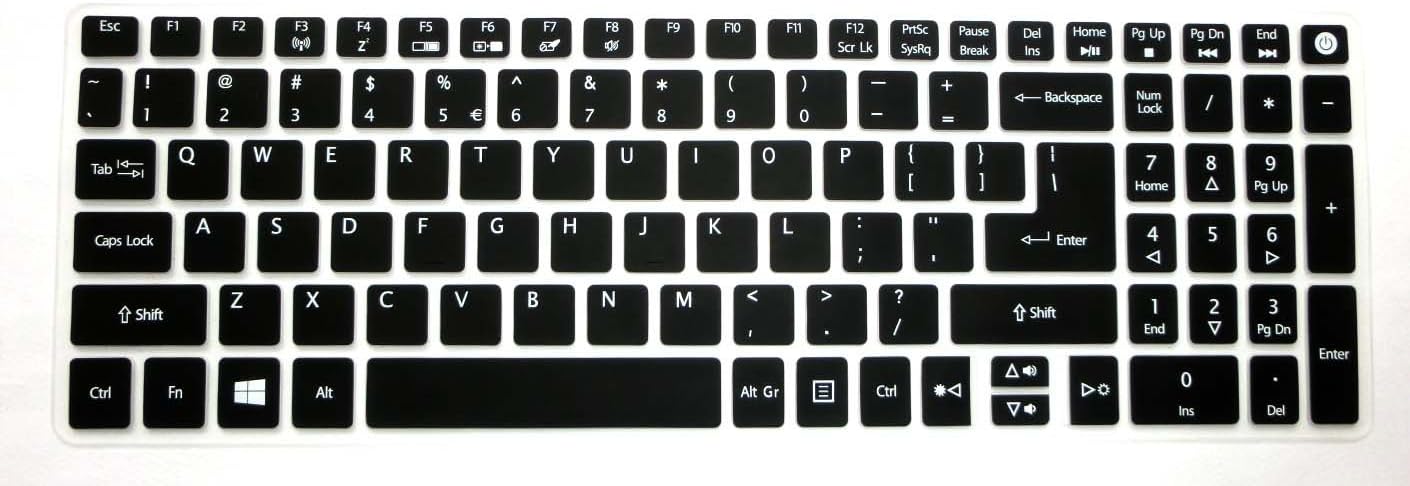 US Layout Keyboard Skin Cover Compatible with Acer Aspire VN7-792G F5-571 F5-572 F5-573 E5-553 A715-71G A715-72G A615-51G A515-52 A515-51G A315-53 A315-32 A315-31 A315-21 A315-41 A717-72G(Black)
