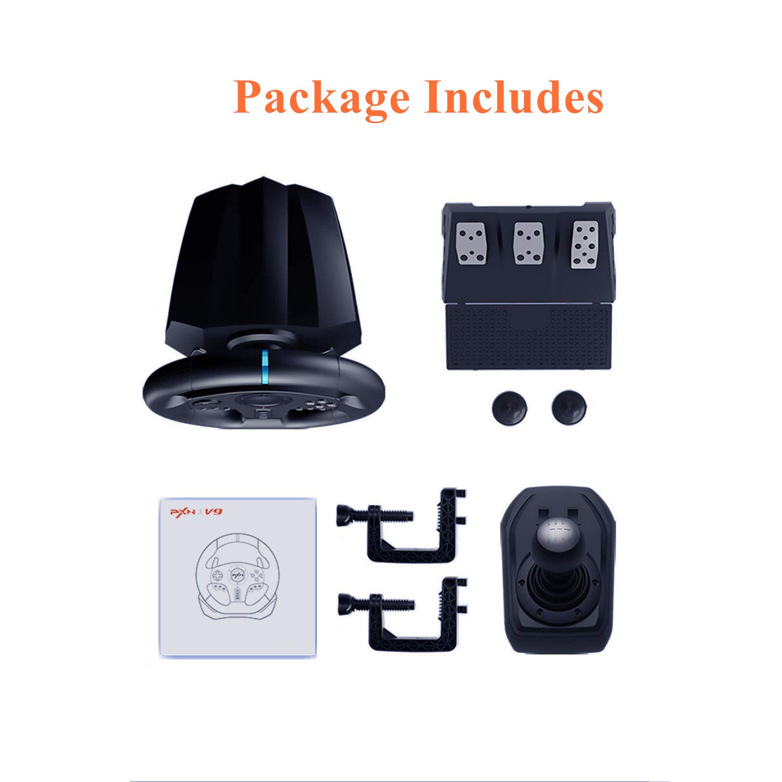 270°/900° Racing Wheel, PXN V9 USB PC Race Game Driving Steering Wheel